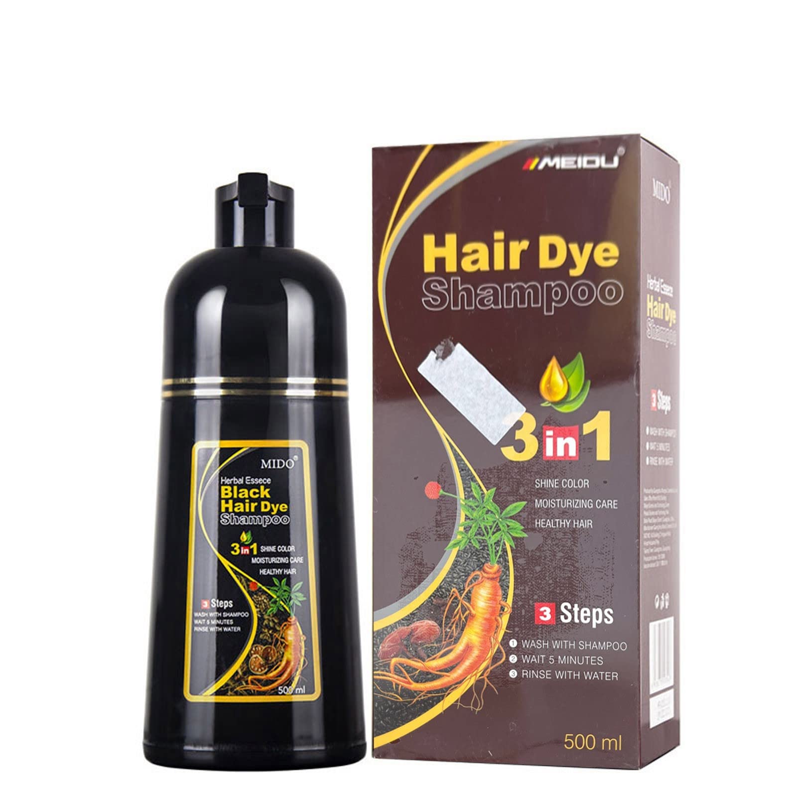 One Wash Black Hair Dye Shampoo - Instantly Colors White Hair to Black with Bubble Foam (RG8) | Perfect for Quick Root Touch-Ups & Full Hair Coloring at Home