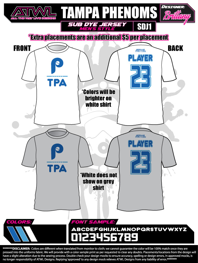 Tampa Phenoms Sublimated Dye Jersey - High-Quality Custom Sports Apparel for Football, Basketball & Baseball - Perfect for Games, Training & Fan Support