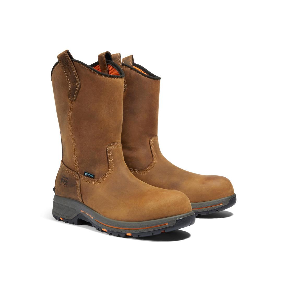Helix HD Composite Toe Waterproof Pull-On Work Boots for Men - Slip Resistant Safety Shoes for Construction, Warehouse & Outdoor Work (Brown)