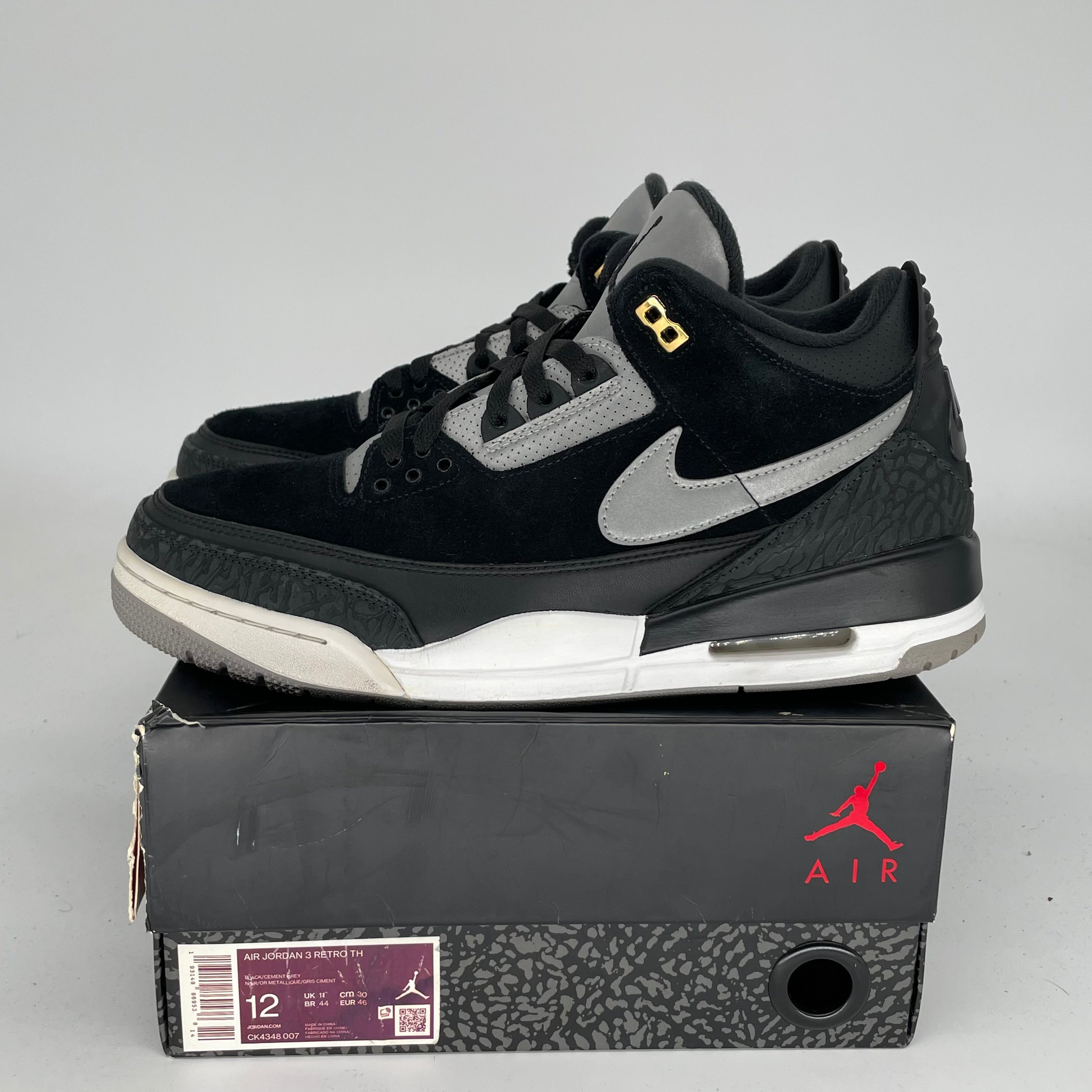 AIR JORDAN 3 TINKER Black Cement Gold Men's Basketball Shoes Size 12 - Retro Sneakers for Sports, Casual Wear & Street Fashion (Style: CK4348-007)