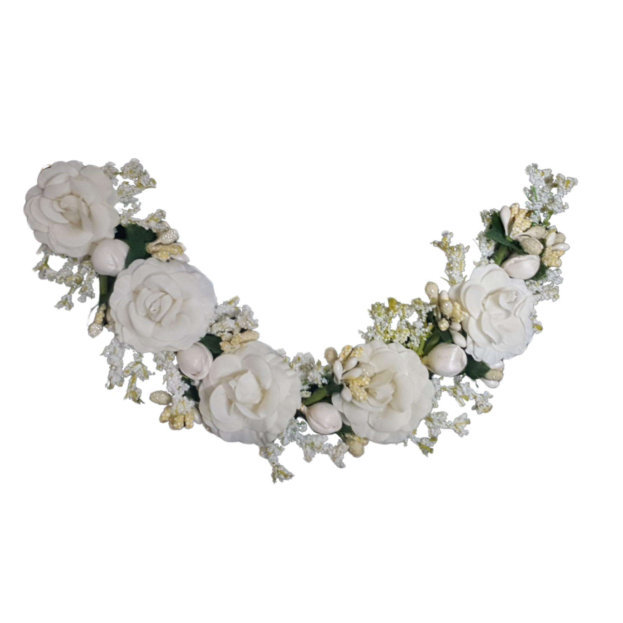 ANVIK White Artificial Rose Flower Hair Bun Gajra - Elegant Bridal Wedding Hair Accessories for Women | Perfect for Bridal Parties, Indian Weddings & Special Occasions