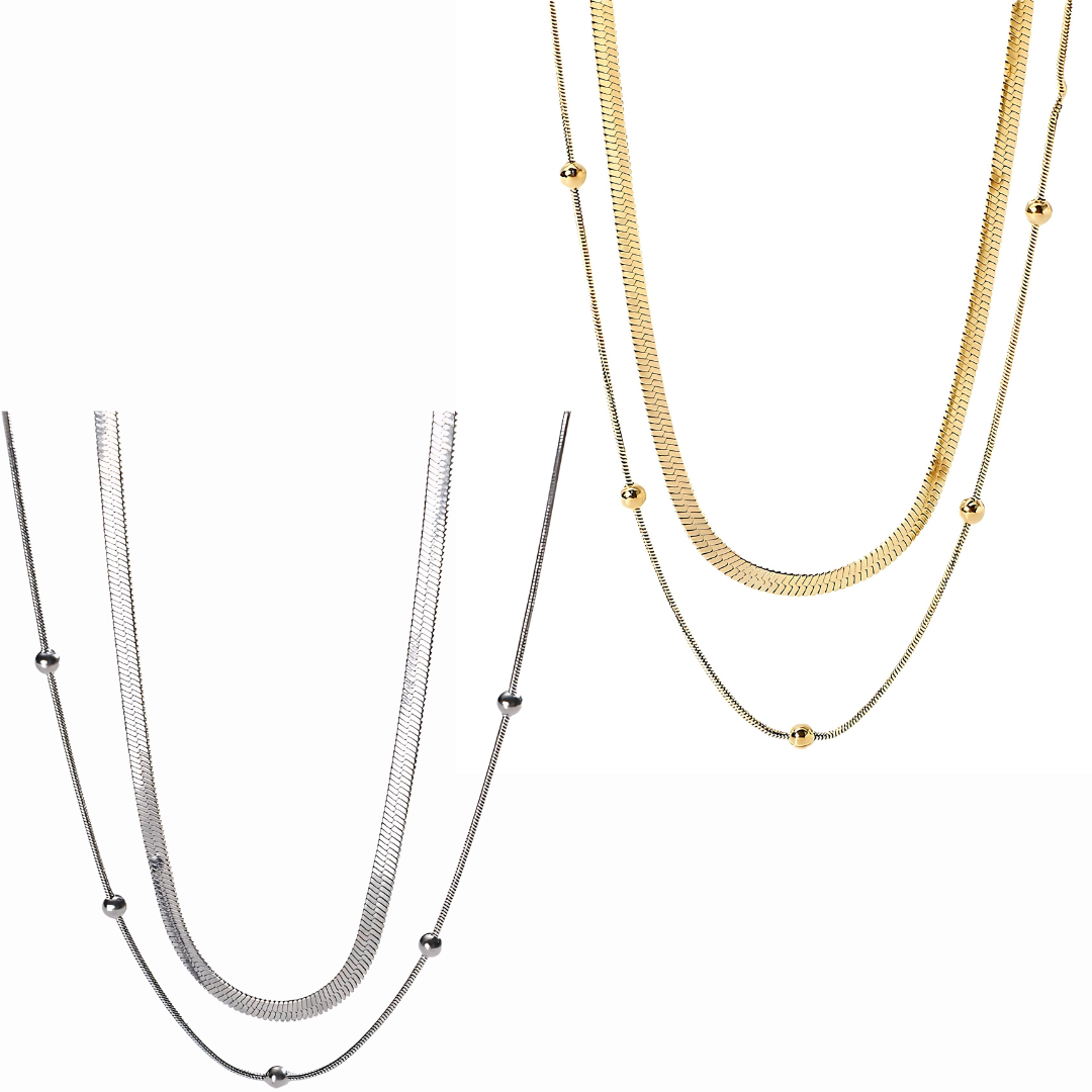 18K Gold Herringbone Chain Choker Necklace for Women - Layered Elegant Minimalist Jewelry Gift for Her | Perfect for Date Night, Wedding & Special Occasions | JDN627