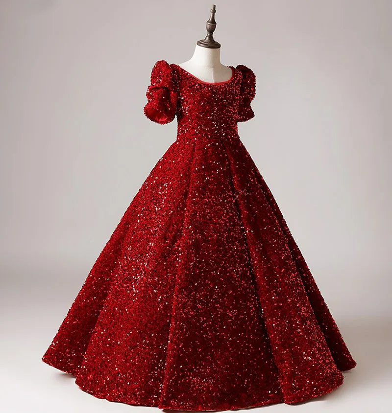 Sparkly Red Sequins Flower Girl Dress for Kids - Elegant Pageant, Birthday & Concert Outfit - Perfect for Special Occasions & Photo Shoots