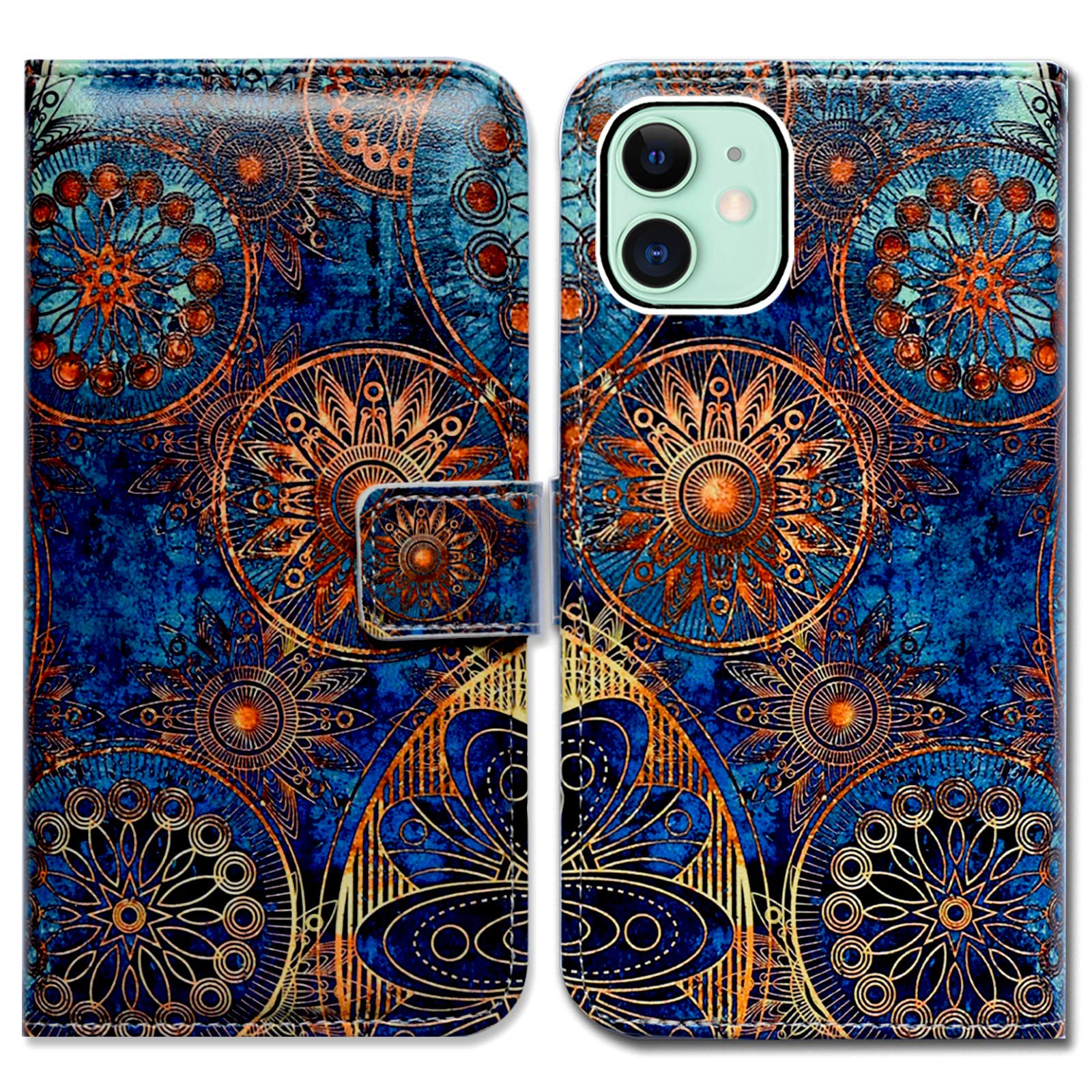 Premium Leather Mandala Flip Wallet Case for iPhone 13 with Card Slots & Kickstand - Stylish Protective Cover for Women & Men (Multiple Colors) - Perfect for Daily Use, Travel & Hands-Free Viewing