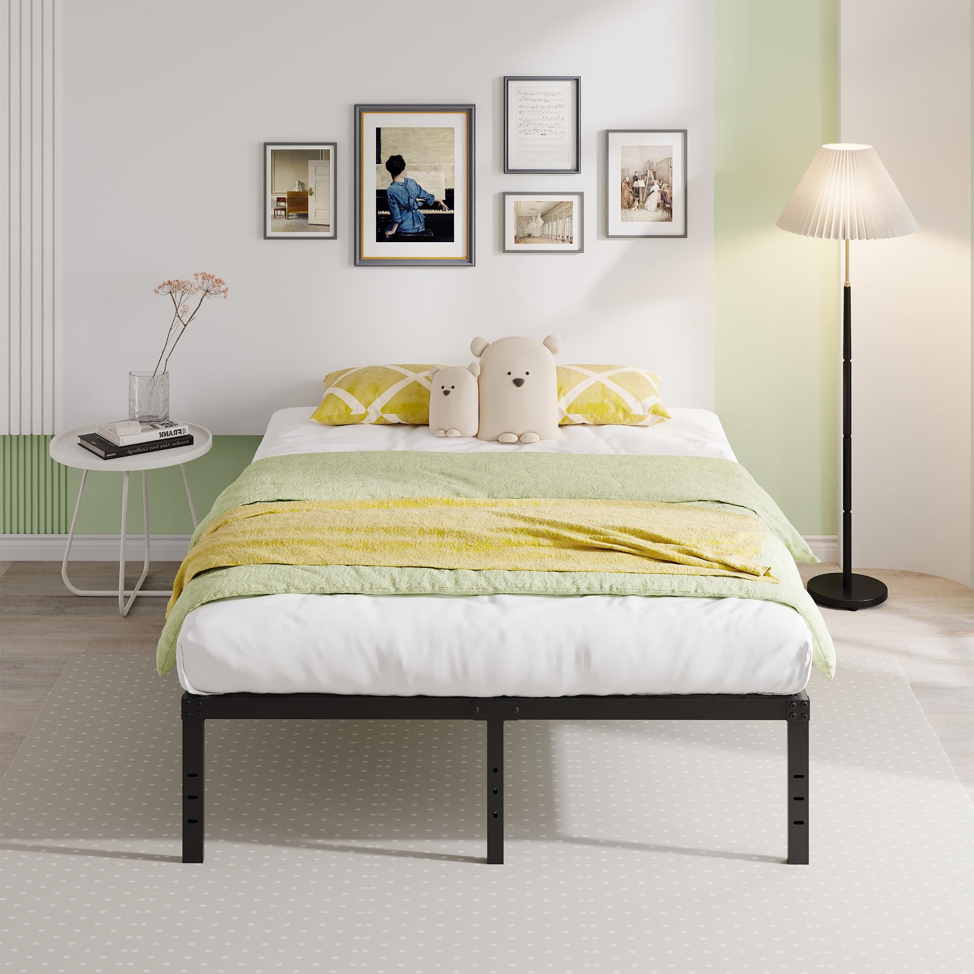 EMODA 18 Inch Heavy Duty California King Bed Frame - Tall Metal Platform with Large Storage Space, No Box Spring Needed, Noise Free, Black - Perfect for Master Bedrooms & Guest Rooms