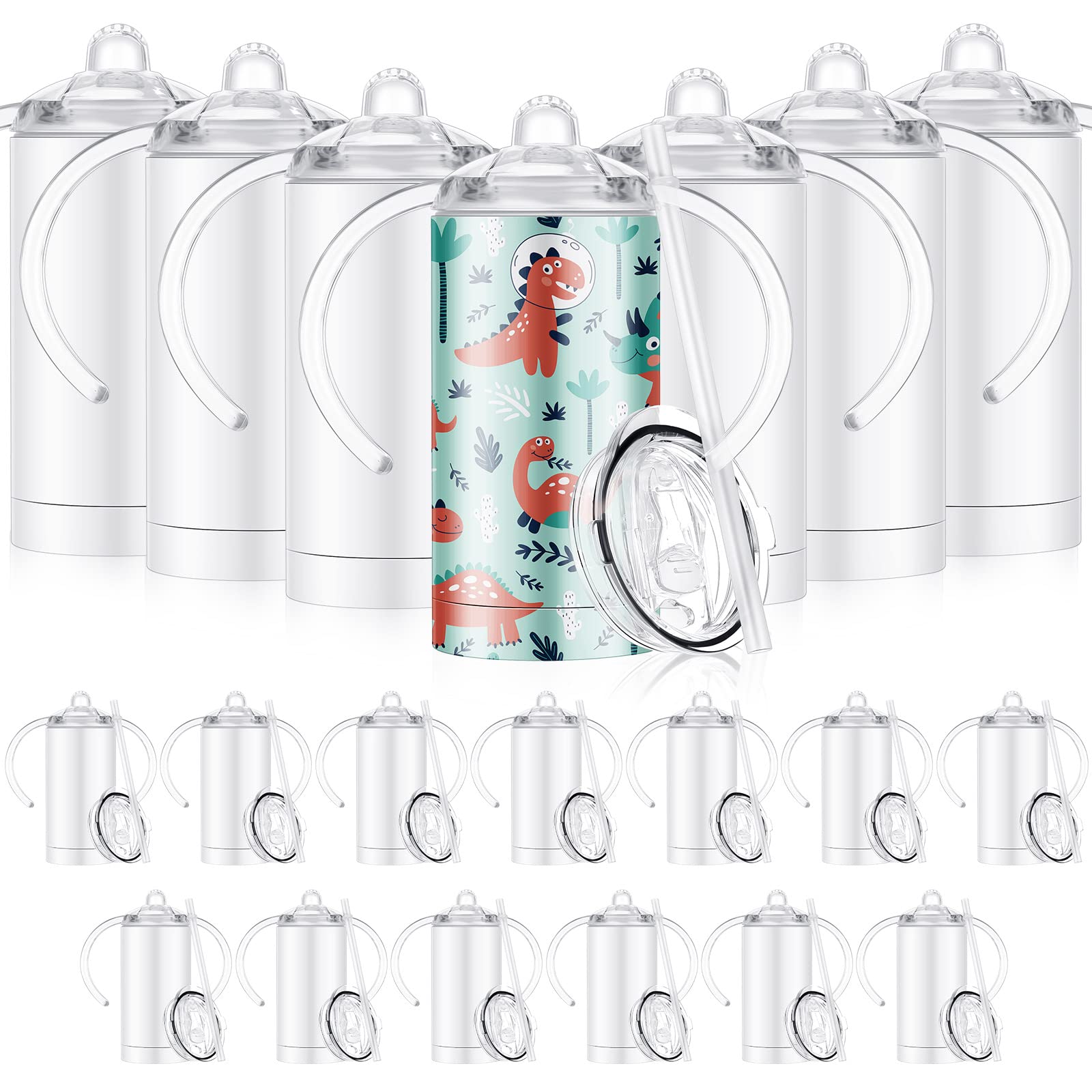 20 Pack 12oz Sublimation Sippy Cups - Blank Stainless Steel Kids Tumblers with Handle & Lid - Insulated Water Bottles for Toddlers - DIY Party Favors & Gifts - Perfect for Birthdays, Preschool & Outdoor Activities