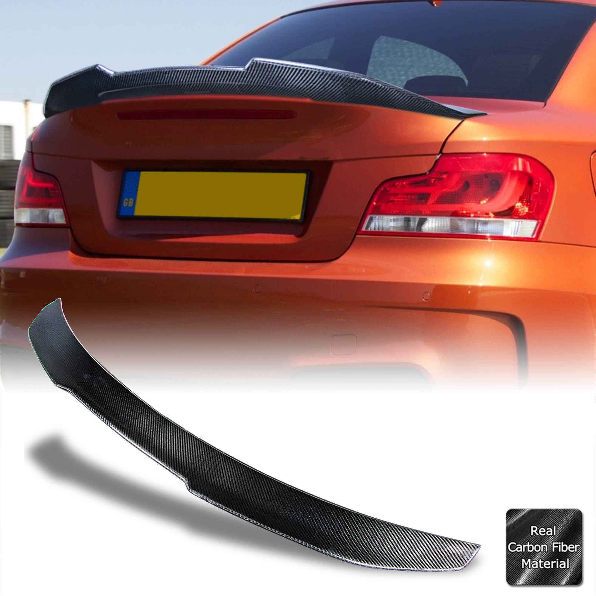 AeroBon Real Carbon Fiber Trunk Spoiler for 2008-2013 BMW 1 Series E82 & 1M Coupe | H-Style Rear Wing | High-Gloss Finish | Easy Installation | Enhance Sporty Look & Aerodynamics for Street Racing & Car Shows