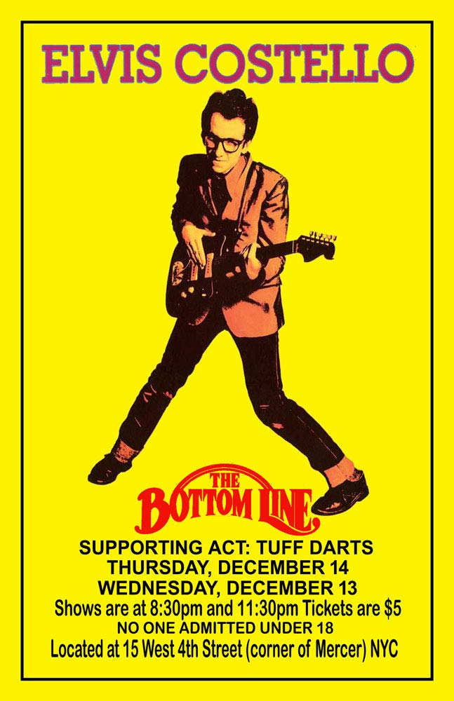 Vintage Elvis Costello 1977 Concert Poster Replica - Authentic Retro Music Memorabilia for Home, Office & Bar Decor