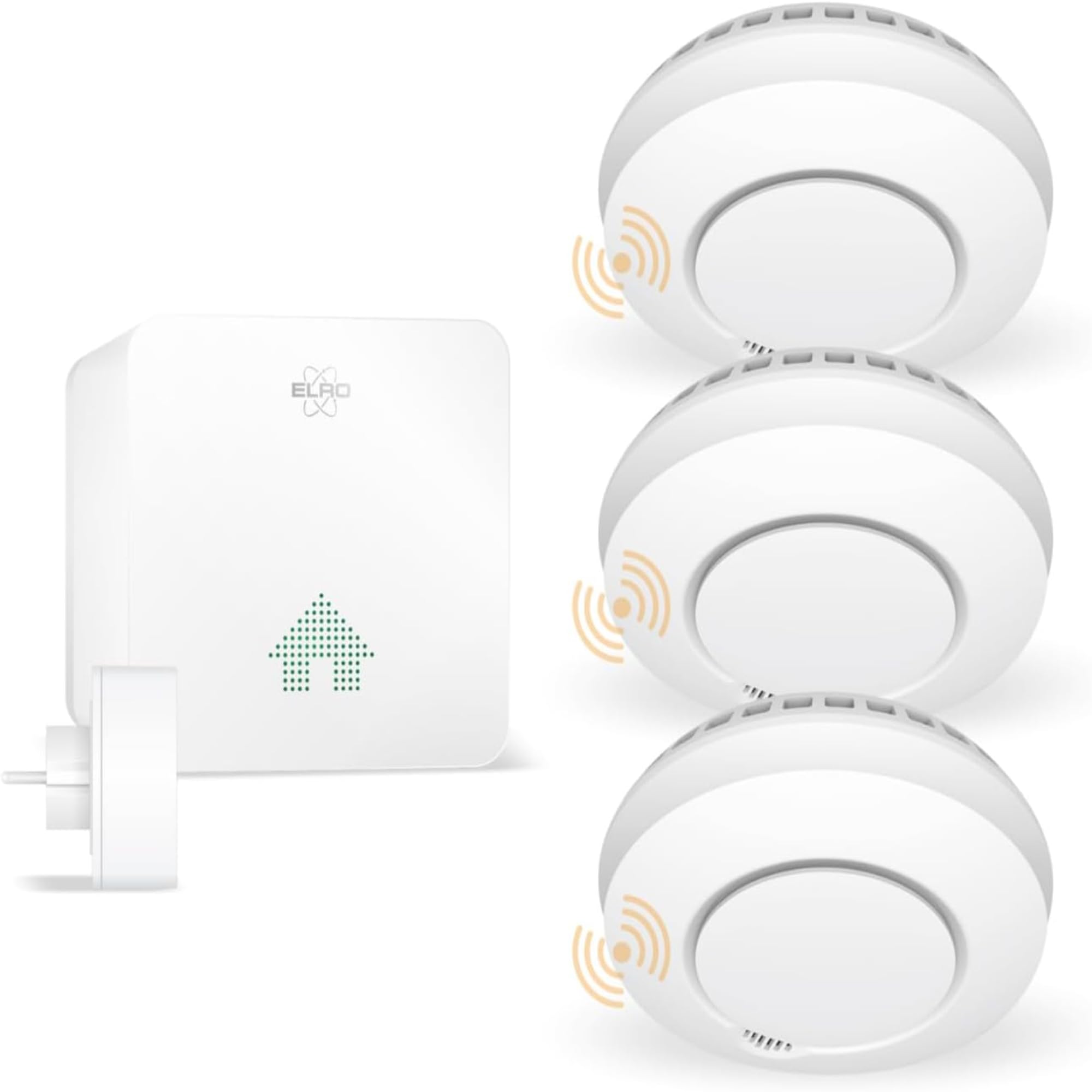 ELRO Connects SF500S - Complete Wireless Smoke Detector Kit with K2 Connector + 3 Smoke Alarms - Smartphone Alerts - EN14604 Certified - Ideal for Home & Office Safety Protection
