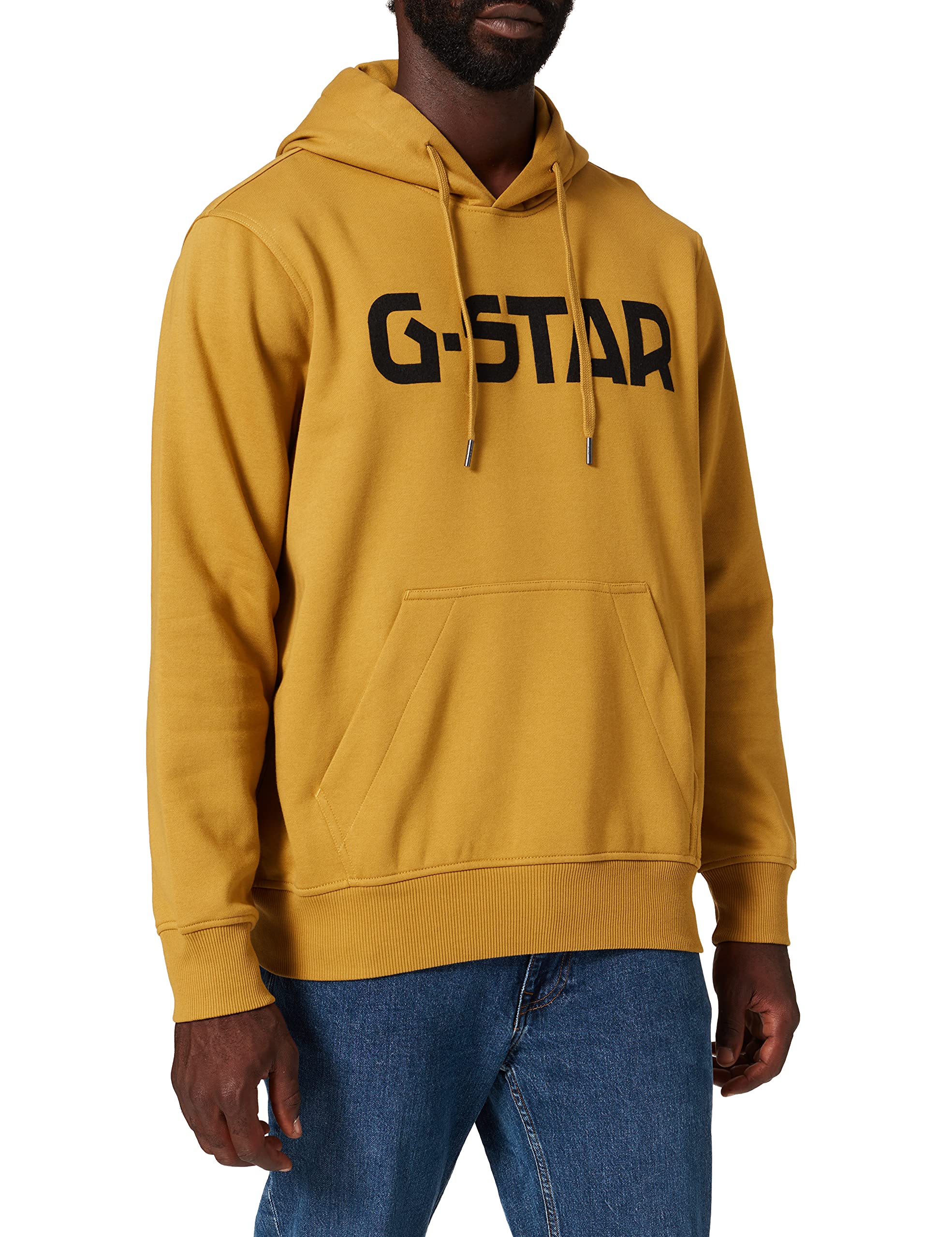 G-STAR RAW Men's Flocked Logo Hoodie Sweatshirt - Toasted Brown, Small Size | Casual Streetwear Pullover for Everyday Wear & Urban Fashion