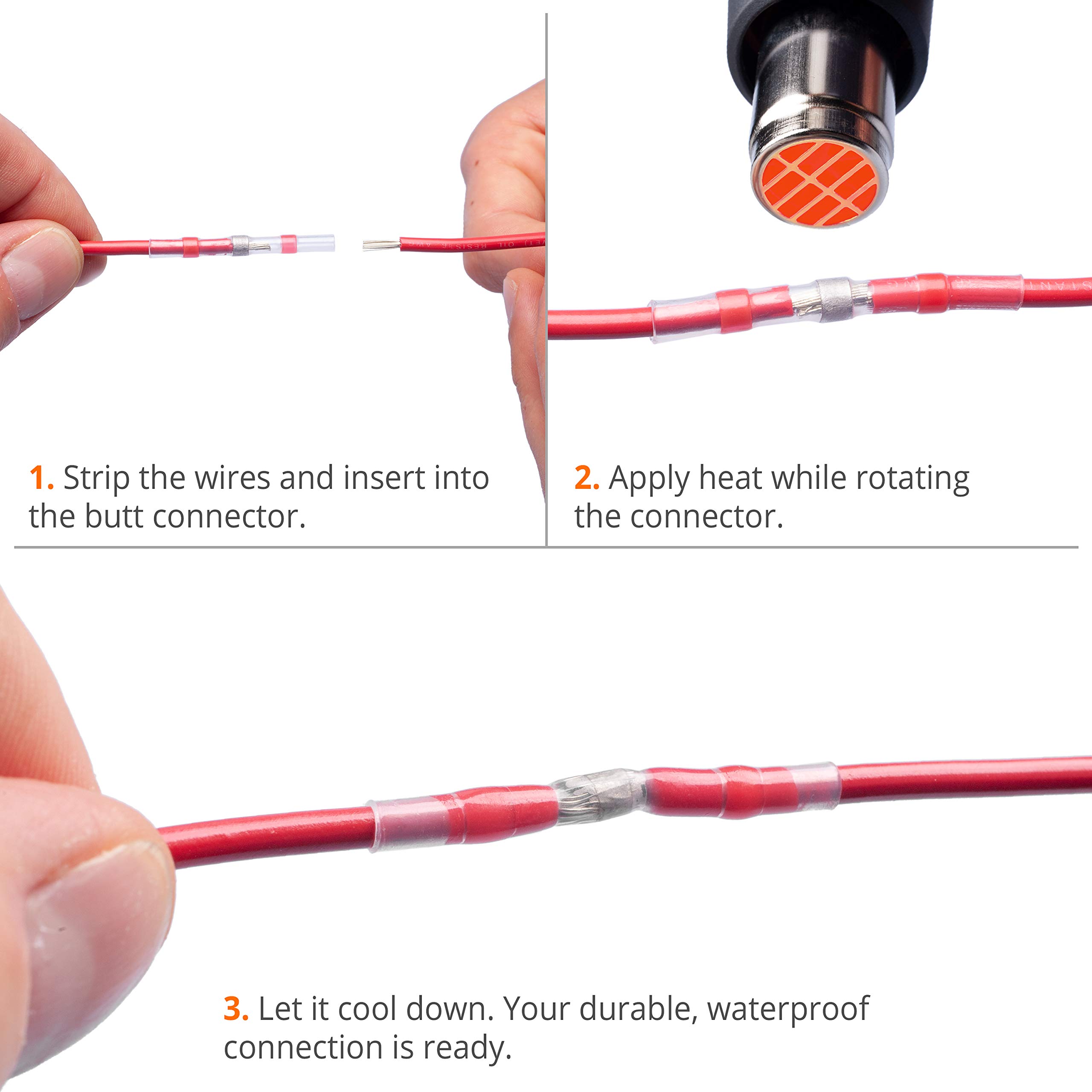 Wirefy 150 PCS Solder Seal Wire Connectors - Heat Shrink Waterproof Butt Connectors for 22-18 AWG Wires - Self-Soldering Electrical Sleeves for Marine, Automotive & Outdoor Wiring Applications