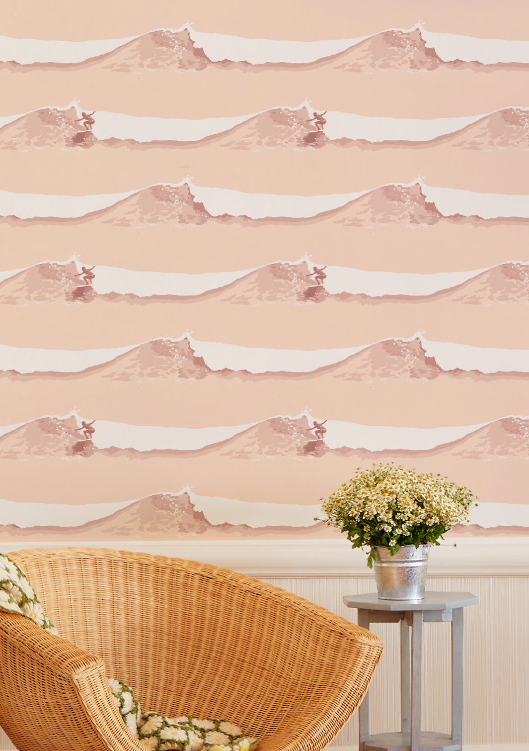 Janet Rides Wallpaper by Lingua Franca - Peach Color Vintage Floral Peel and Stick Wallpaper for Bedroom, Living Room & Nursery Decor