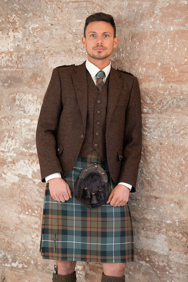 Premium Copper Brown Tweed Kilt Outfit for Hire | Scottish Highland Dress Costume | Perfect for Weddings, Parties & Celtic Events