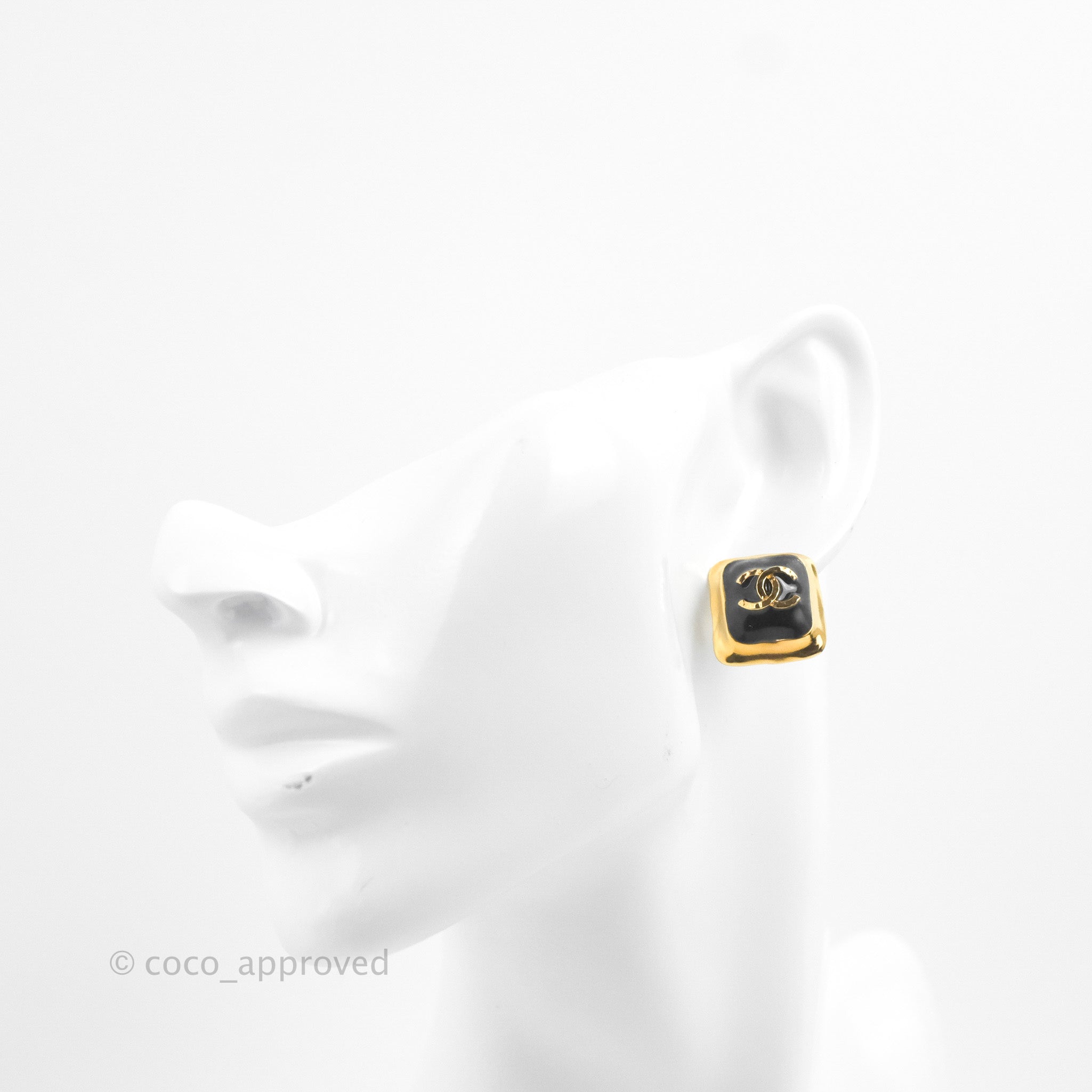 Chanel CC Square Metal Black Earrings Gold Tone 23C - Luxury Fashion Jewelry for Women, Perfect for Parties, Weddings & Special Occasions