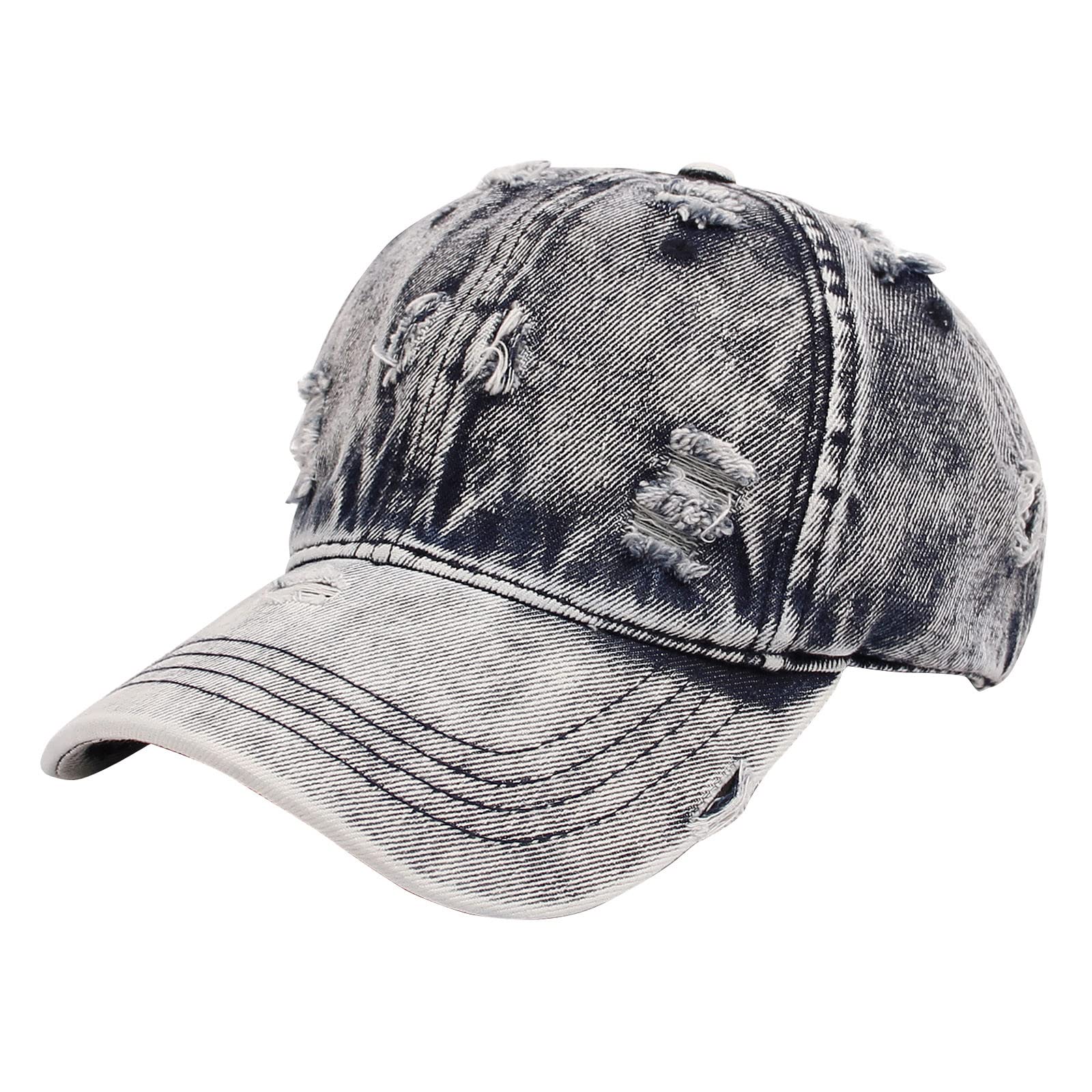 Distressed Denim Trucker Hat - Adjustable Baseball Cap for Women & Men - Vintage Ripped Hip Hop Style - Perfect for Outdoor Activities, Concerts & Casual Wear