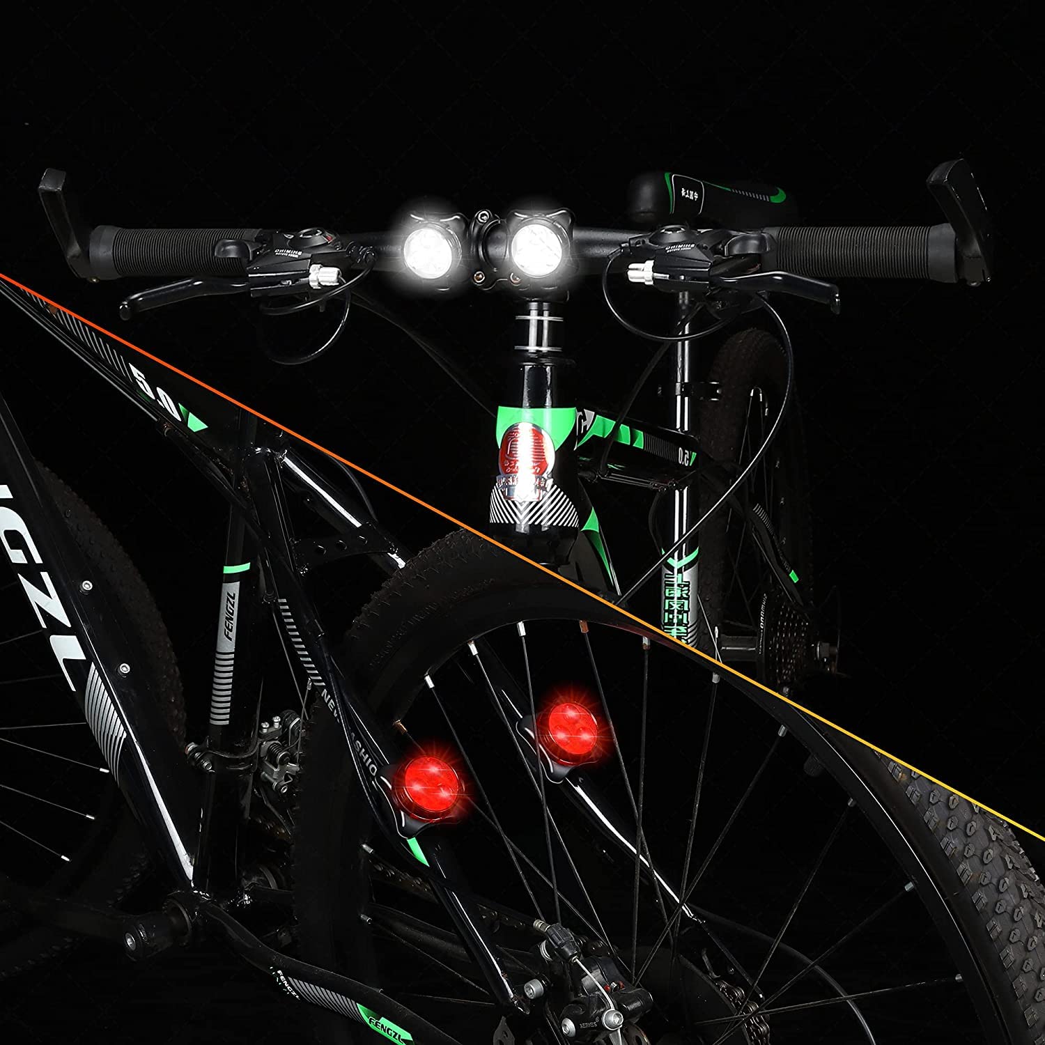 Super Bright Rechargeable Bike Light Set - 4 LED Lights for Cycling Safety