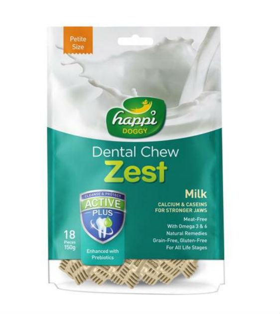 Happi Skippi (Happi Doggy) ZEST Petite Dental Dog Chews - Milk Flavor Small Breed Teeth Cleaning Treats for Puppies and Small Dogs | Perfect for Daily Oral Care and Training Rewards