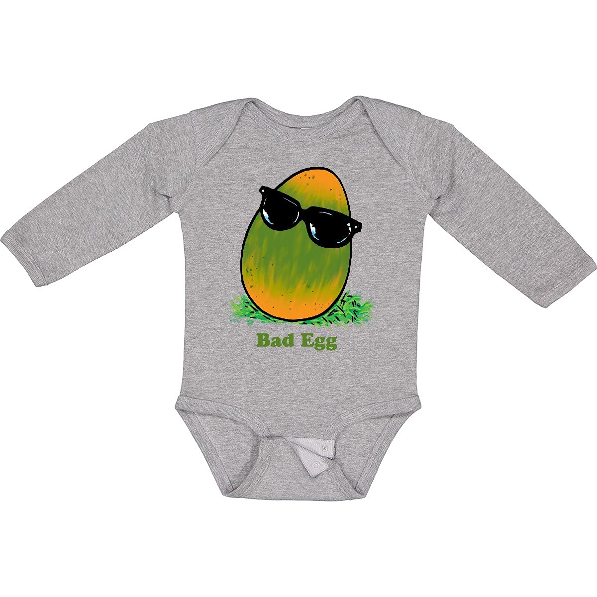 Inktastic Easter Green and Yellow Bad Egg with Sunglasses Long Sleeve Baby Bodysuit - Fun Holiday Outfit for Easter Celebrations & Photo Shoots