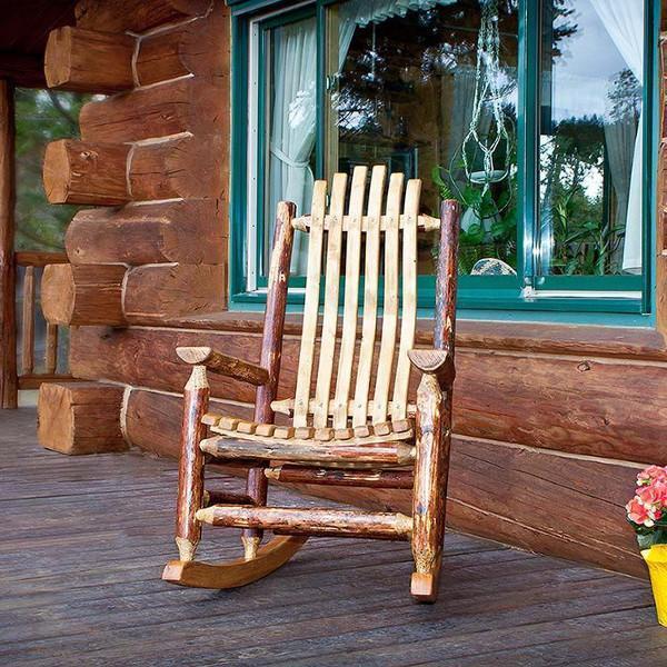 Premium Glacier Country Adult Log Rocker Chair - Heavy Duty Outdoor Patio Furniture - Weather-Resistant Stain Finish - Perfect for Porch, Garden & Camping Relaxation