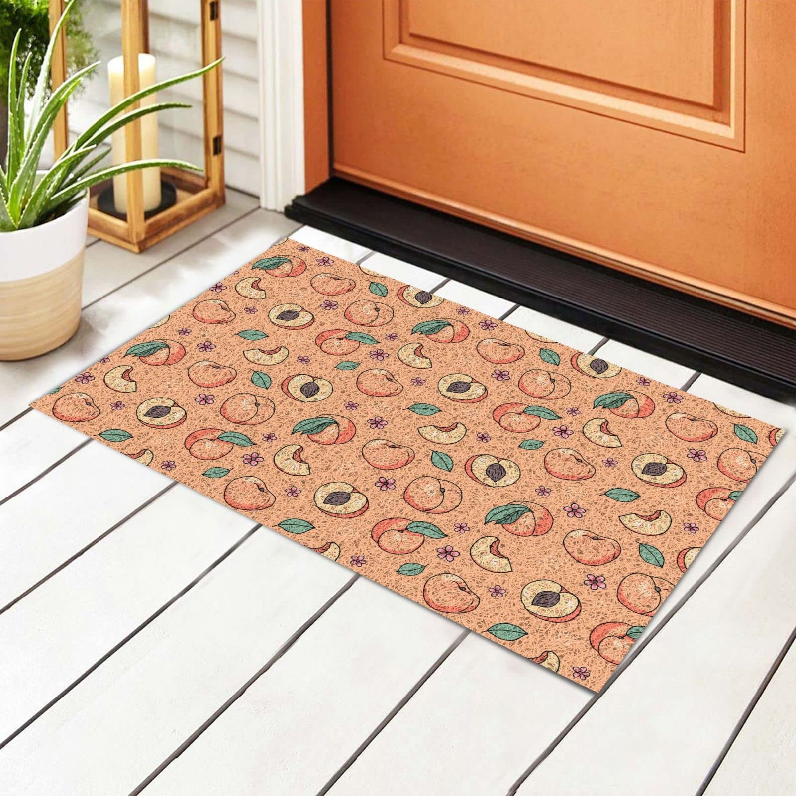 BoeHiop Peach Flower Welcome Mat - Non-Slip Absorbent Rug for Indoor/Outdoor Decor