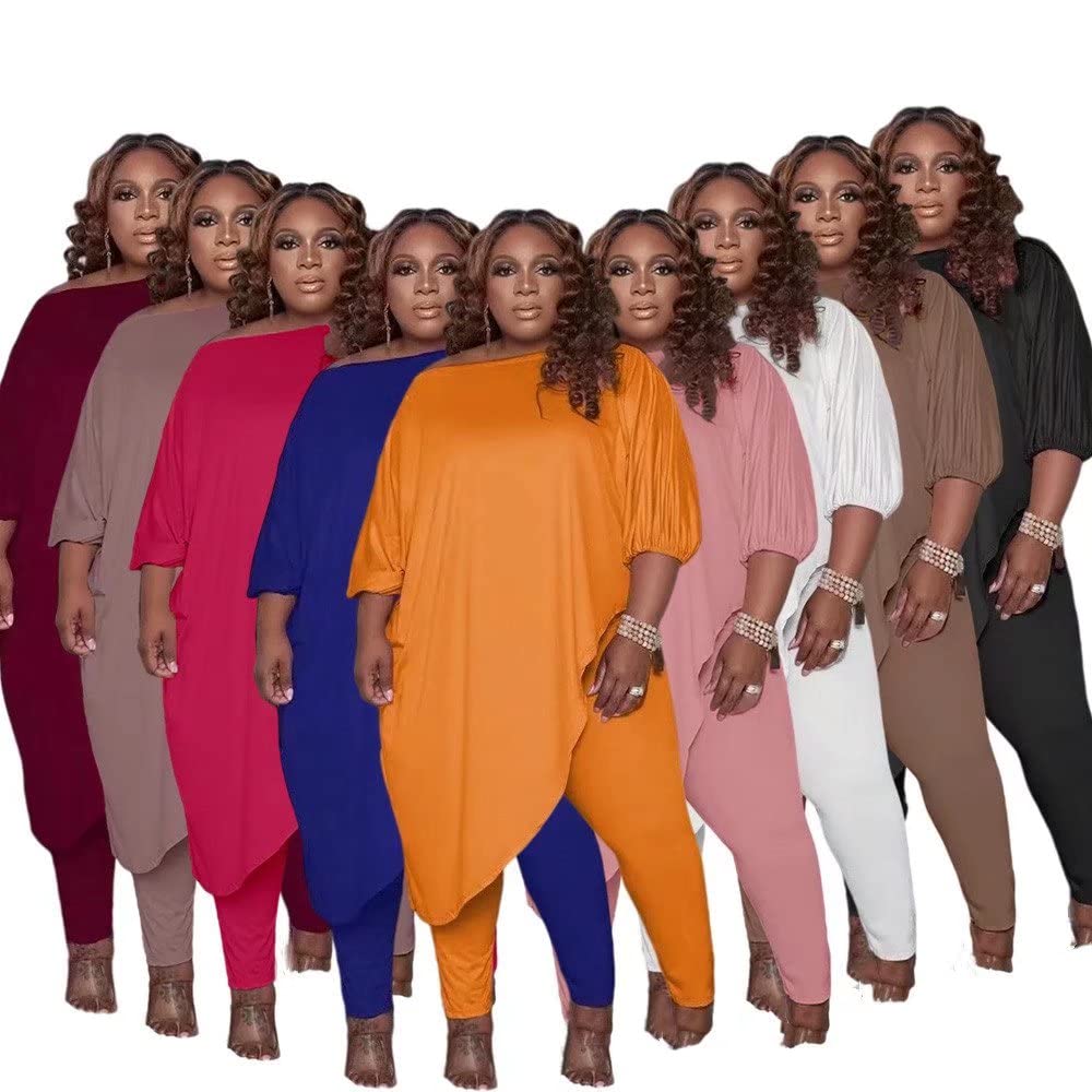 Plus Size Women's Tracksuit Set - Long Sleeve Asymmetrical Top & Bodycon Pants Sweatsuit Outfit | Casual Wear, Gym Workout, Street Fashion