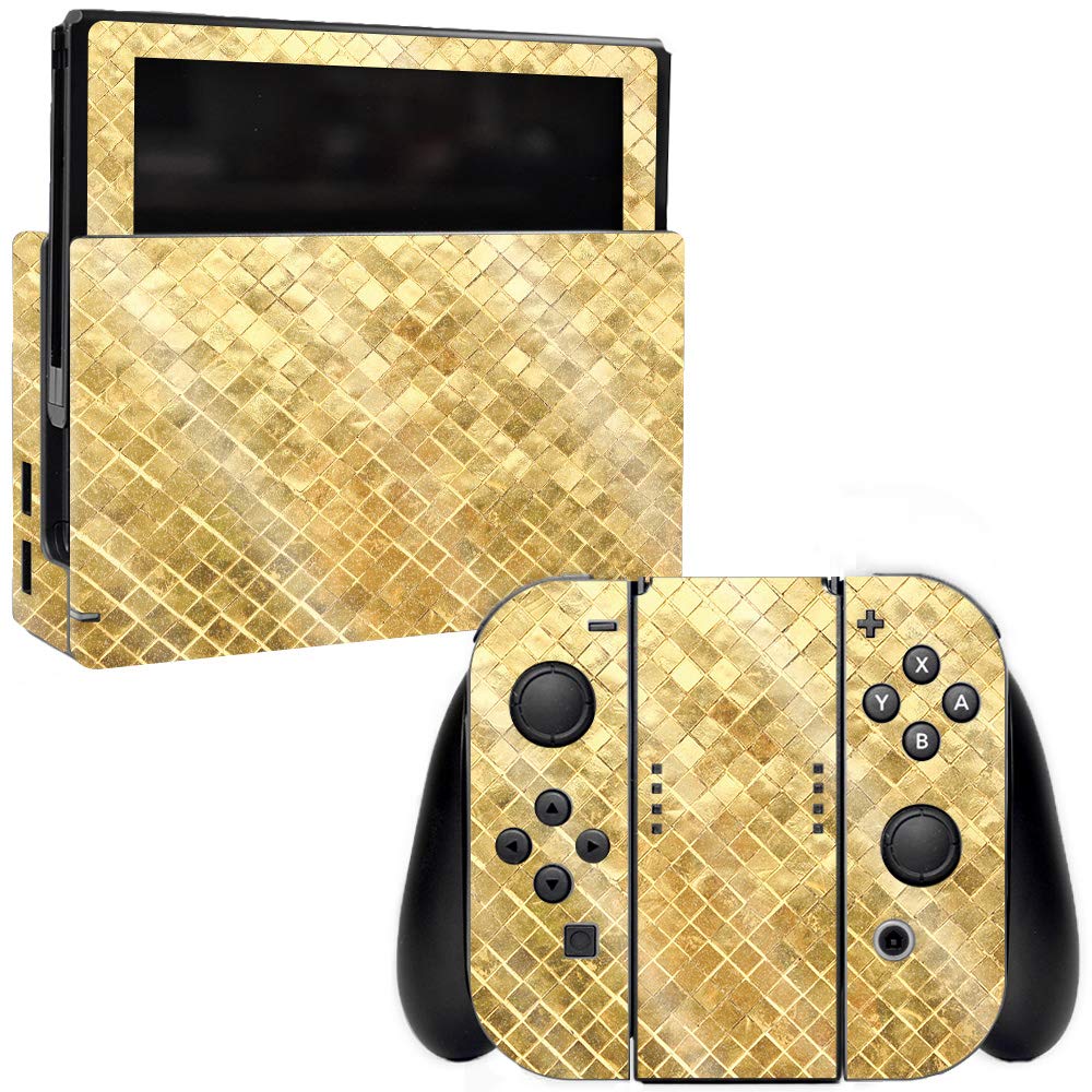 MightySkins Glossy Glitter Skin for Nintendo Switch - Gold Tiles | Protective & Durable High-Gloss Cover | Easy to Apply & Remove | Made in USA | Perfect for Gaming, Travel & Customization (GL-NISWI-Gold Tiles)