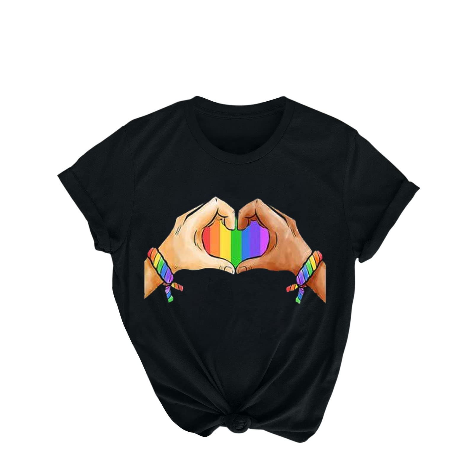 Rainbow Heart Graphic T-Shirt for Women - Short Sleeve Funny Summer Tee, Loose Fit Crew Neck Casual Top | Perfect for Beach Outings, Music Festivals & Everyday Wear