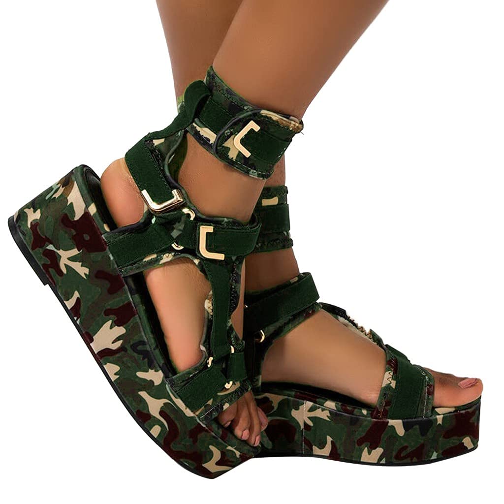 HIRIRI Women's Platform Sandals - Open Toe Ankle Strap Snakeskin Flats with Strappy Hollow Out Design | Flatform Slip-On Beach Shoes for Summer Vacation, Pool Party & Casual Outfits