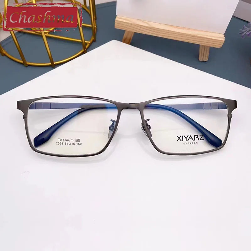 Men's Titanium Full Rim Square Eyeglasses 2059 - Lightweight Durable Frame for Work, Reading & Fashion