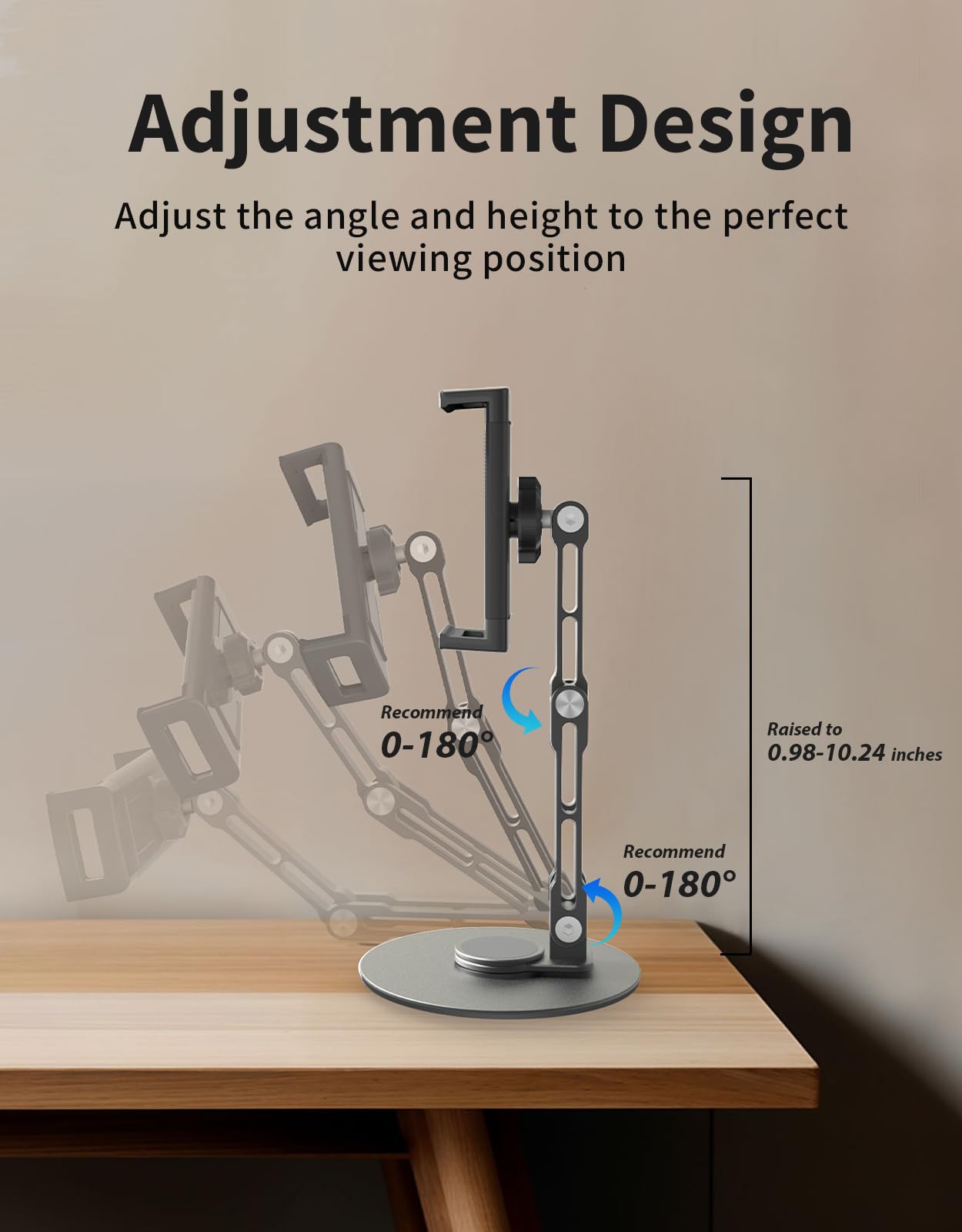 360° Rotating Tablet Stand Holder - Adjustable Height & Dual-Axis Support, Ergonomic iPad Stand for Desk, Foldable Kindle Tablet Holder Compatible with 4-13