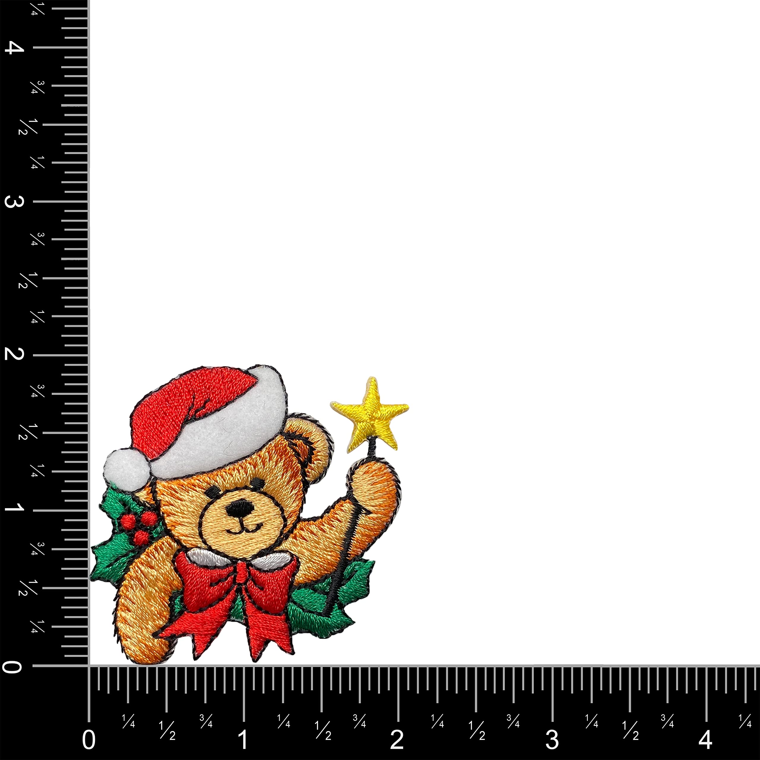 Christmas Teddy Bear Iron On Patch with Santa Hat & Star Wand - Embroidered Applique for DIY Crafts, Holiday Decorations & Gift Wrapping