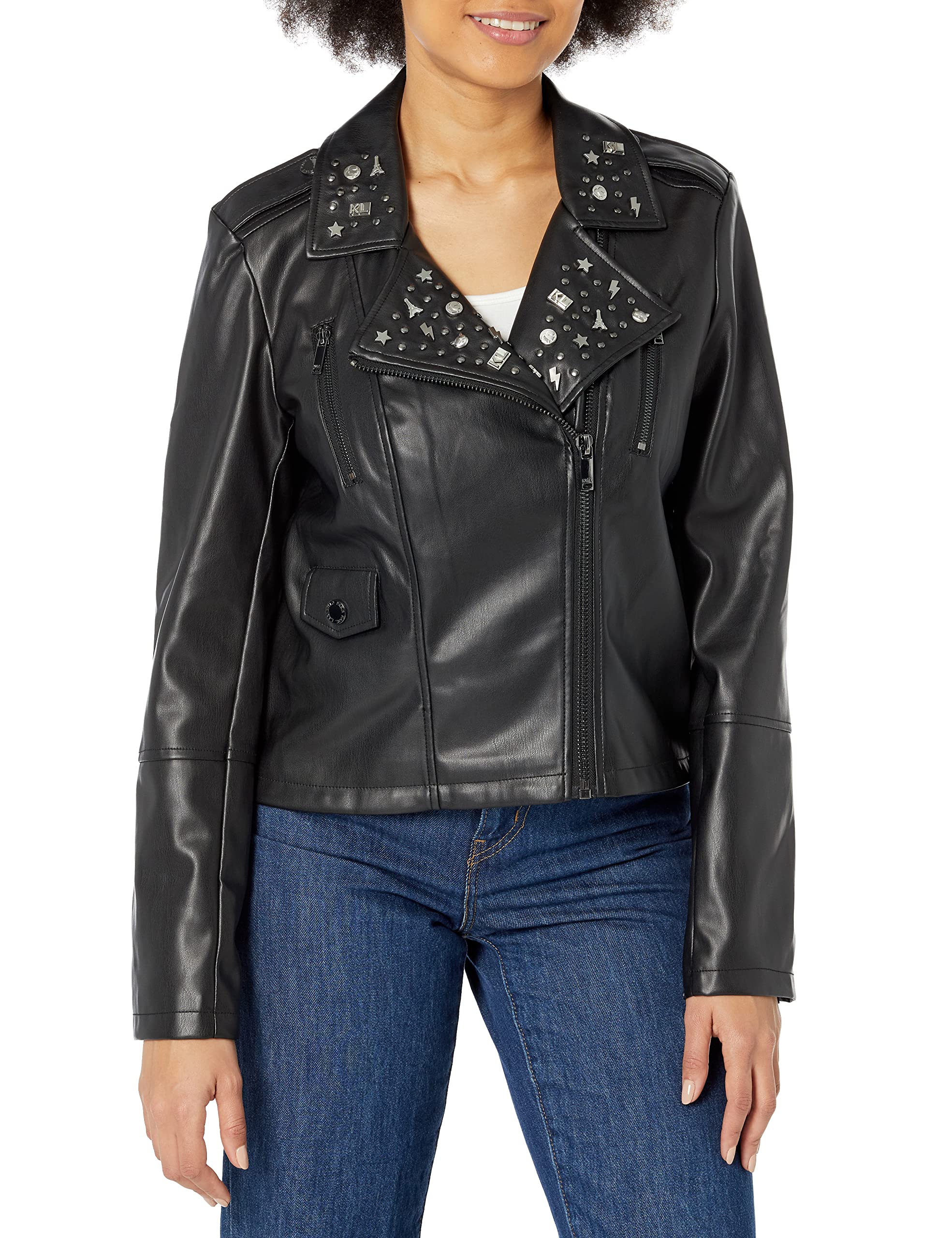 KARL LAGERFELD Women's Long Sleeve Motosport Jacket - Stylish Motorcycle Riding Jacket for Women, Fashionable Outerwear for Bikers & Urban Style | Perfect for Motorcycle Rides, Casual Outings & Streetwear Fashion