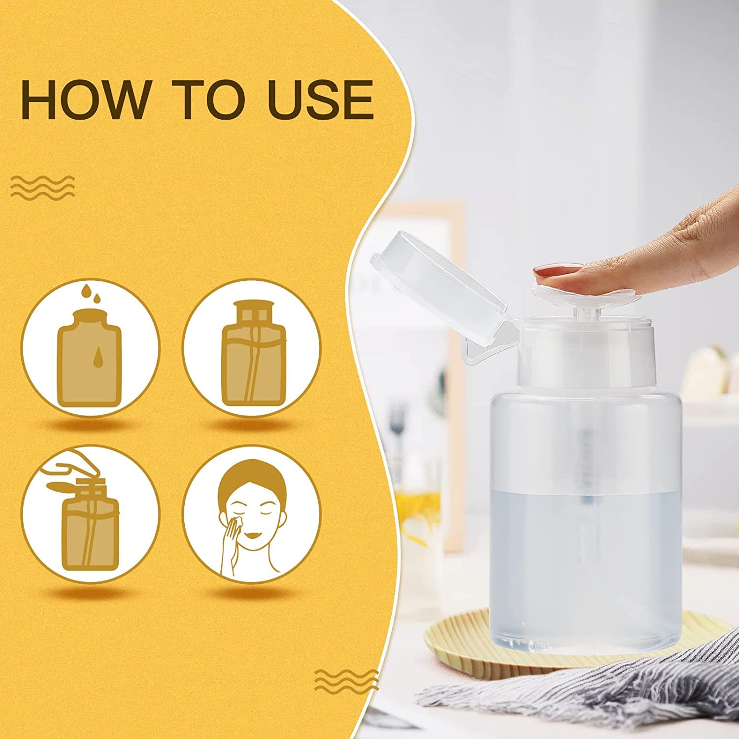 2 Pack Acetone Pump Dispenser - 200ml (6.8oz) Lockable Push Down Pump Bottle for Nail Polish Remover & Alcohol Dispensing | Perfect for Salon, Home Manicure & Makeup Removal