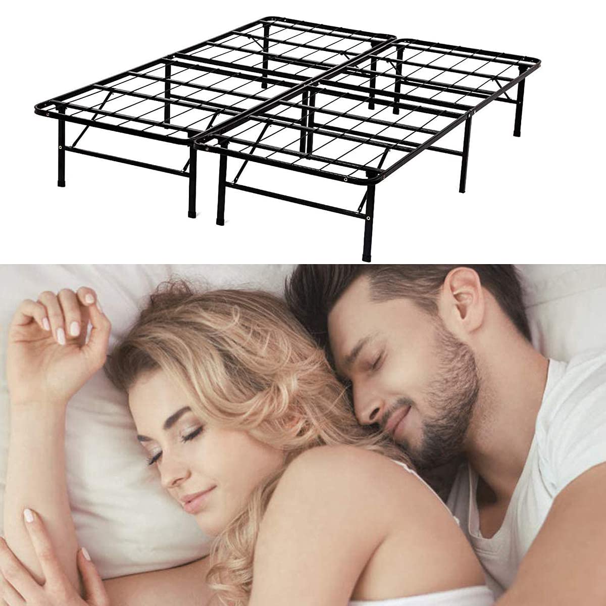 14 Inch Heavy Duty Metal Platform Bed Frame with Steel Slat Support - Black Mattress Foundation for Full Size Bed, No Box Spring Needed, Underbed Storage Space, Noise-Free Design - Perfect for Guest Rooms, Dormitories & Small Apartments