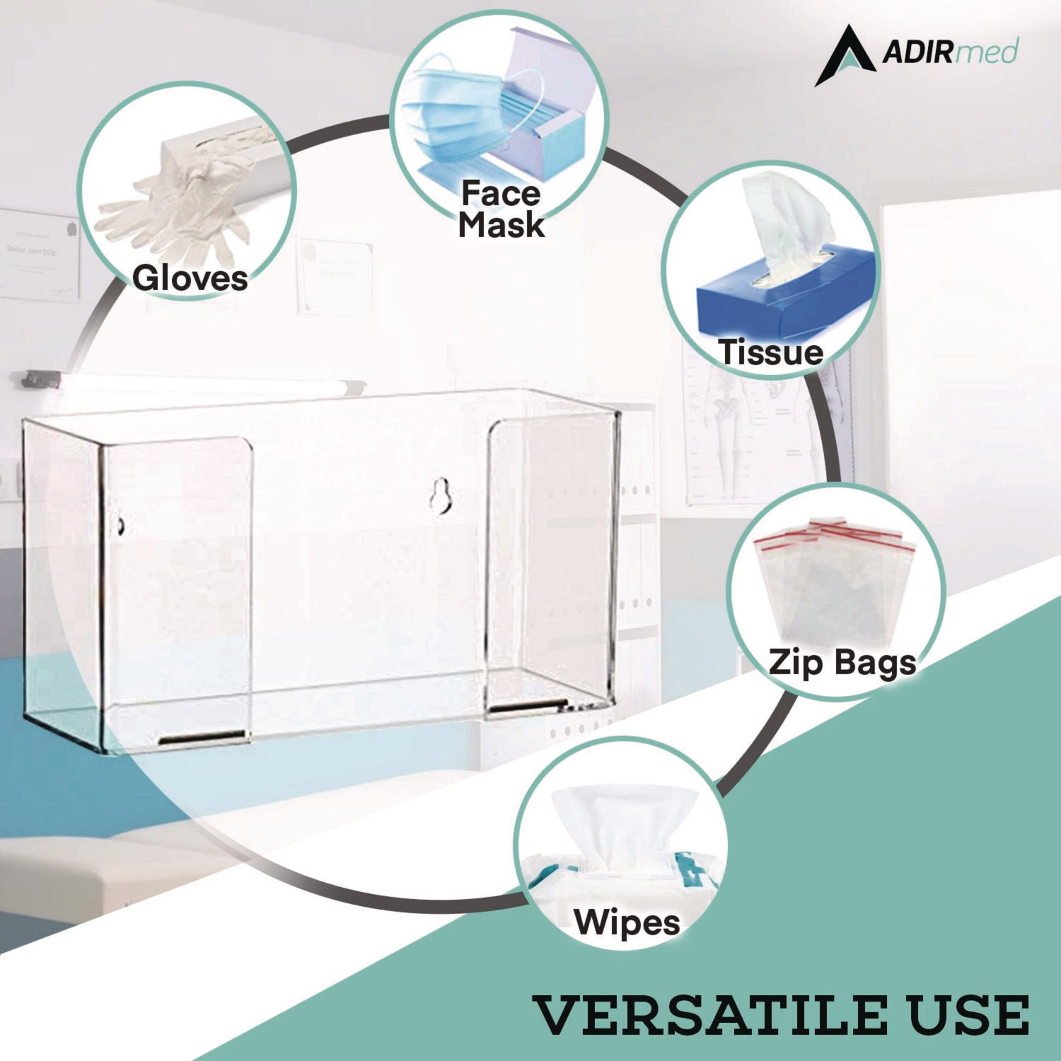 AdirMed Clear Acrylic Glove Dispenser Box - Holds 100 Gloves (10.2