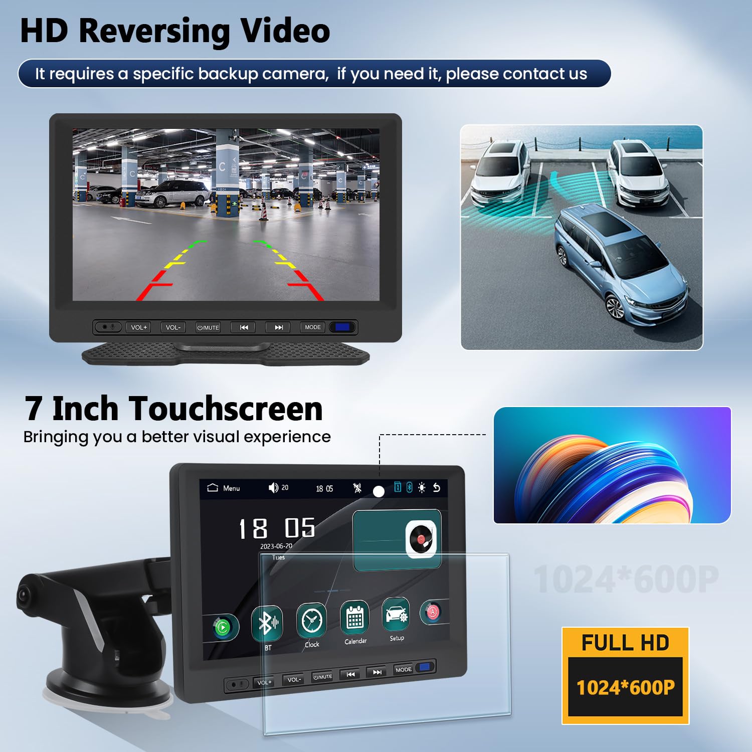 7-inch Portable Car Stereo with Wireless Apple CarPlay & Android Auto - Touchscreen Bluetooth FM Receiver with Steering Wheel Control, Voice Command & AUX Input (7V-32V) - Perfect for Road Trips, Commuting & Hands-Free Driving