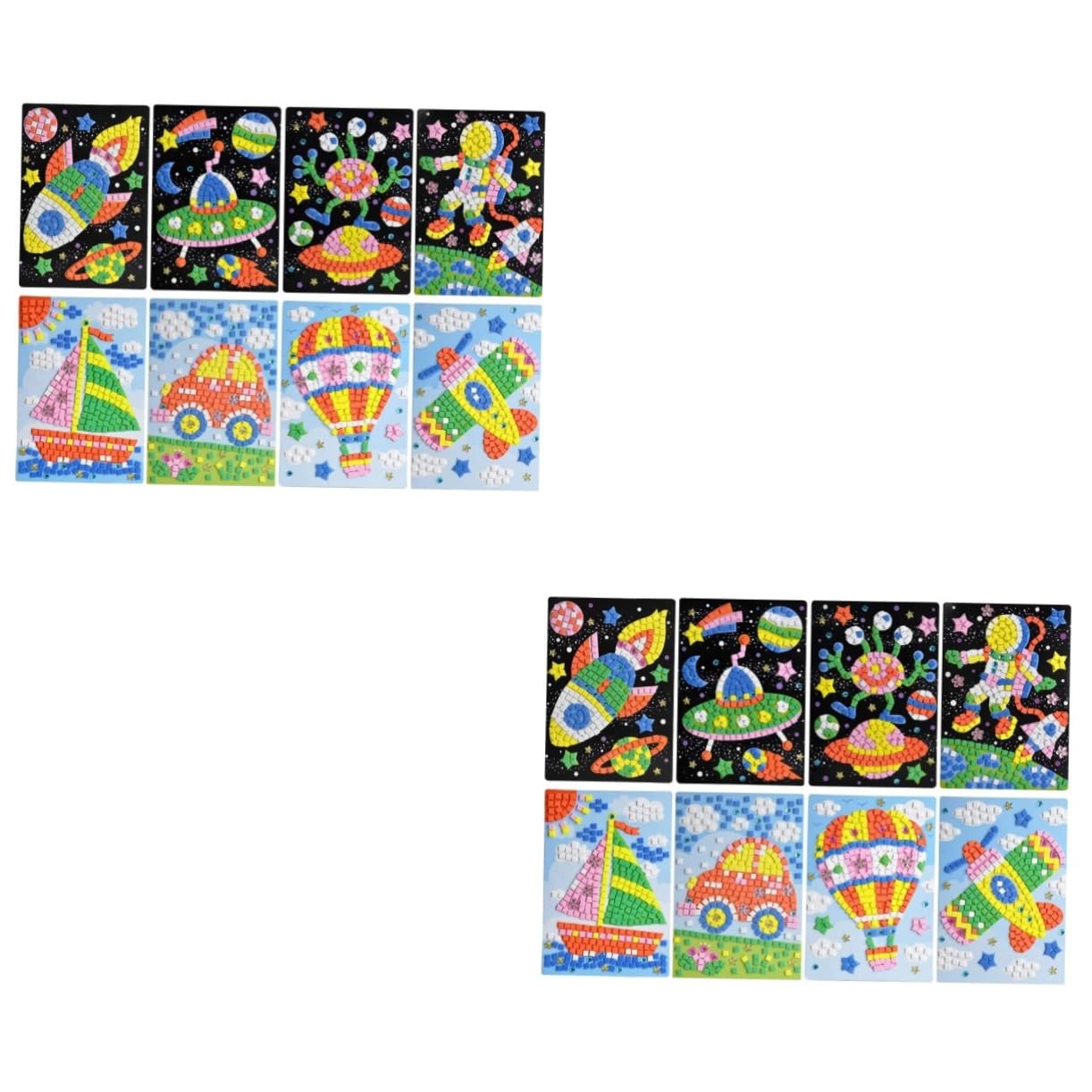 16 Pcs Mosaic Sticker Art Kit for Kids - DIY Diamond Painting Stickers, Car & UFO Themed Craft Supplies for Children | Creative Activity, Home Decor, Party Favors & Gifts