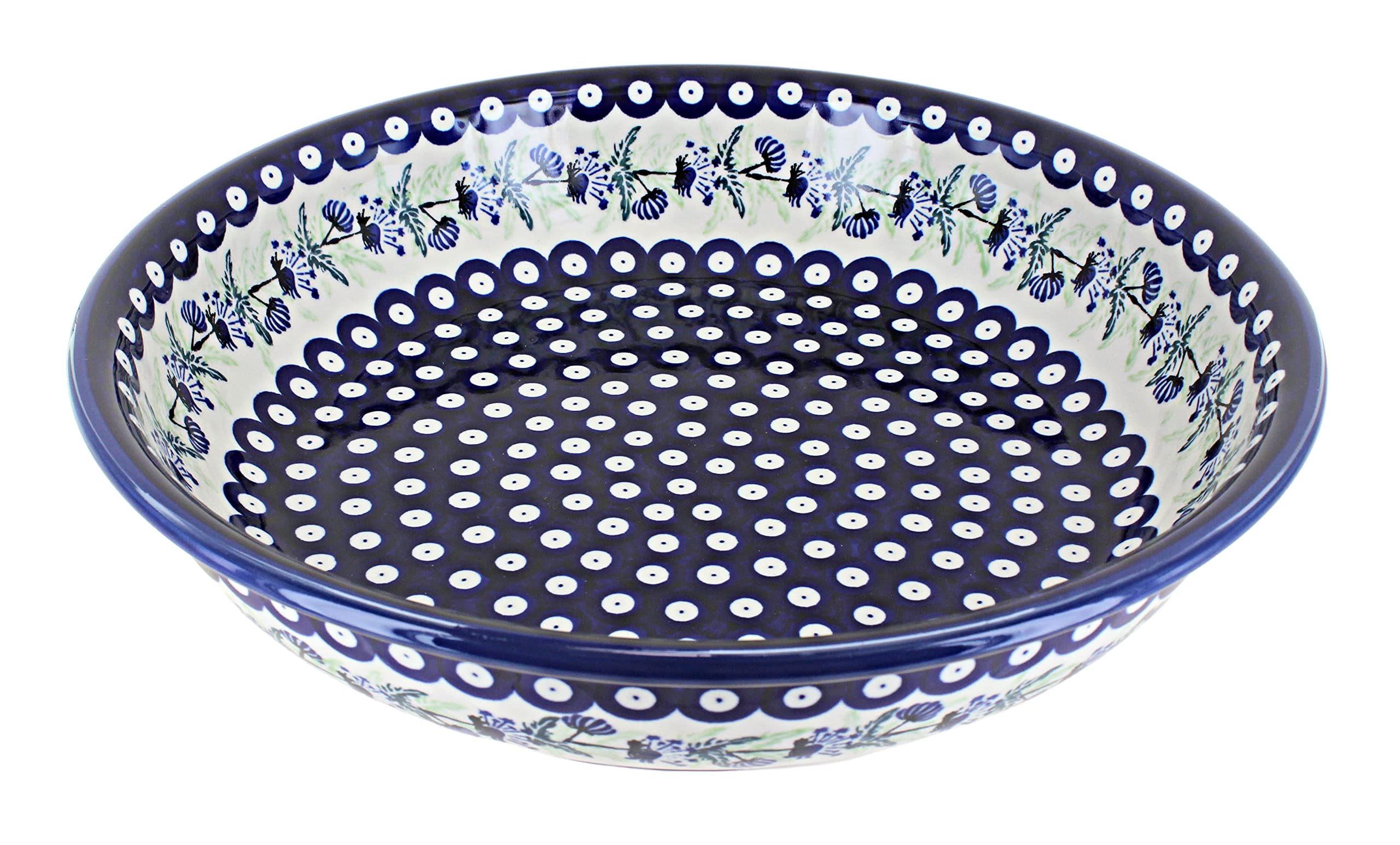 Blue Rose Polish Pottery Sweet Annie Large Shallow Serving Bowl - Handmade Ceramic Dish for Salads, Pasta, Fruit & Entertaining - Perfect for Dinner Parties & Holiday Gatherings