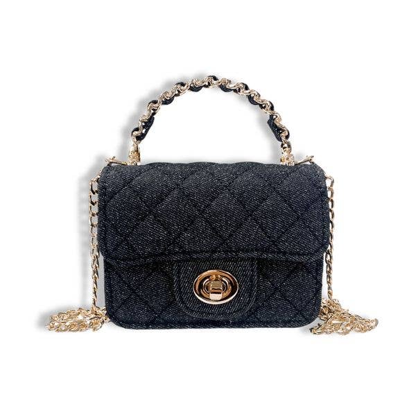 Sparkly Denim Quilted Crossbody Purse for Women - Stylish Black Evening Bag with Rhinestones, Perfect for Parties, Date Nights & Special Occasions