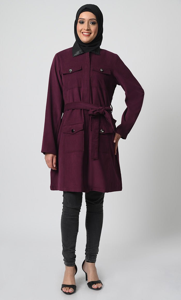 Men's Corduroy Jacket with Adjustable Belt & Multiple Pockets - Stylish Winter Coat for Casual Outings, Work, and Travel
