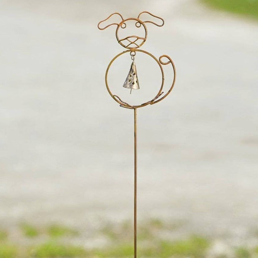 Dog with Bell Garden Stake - Decorative Metal Yard Art for Outdoor Lawn & Garden Decor - Perfect for Patio, Flower Beds, and Backyard Landscaping