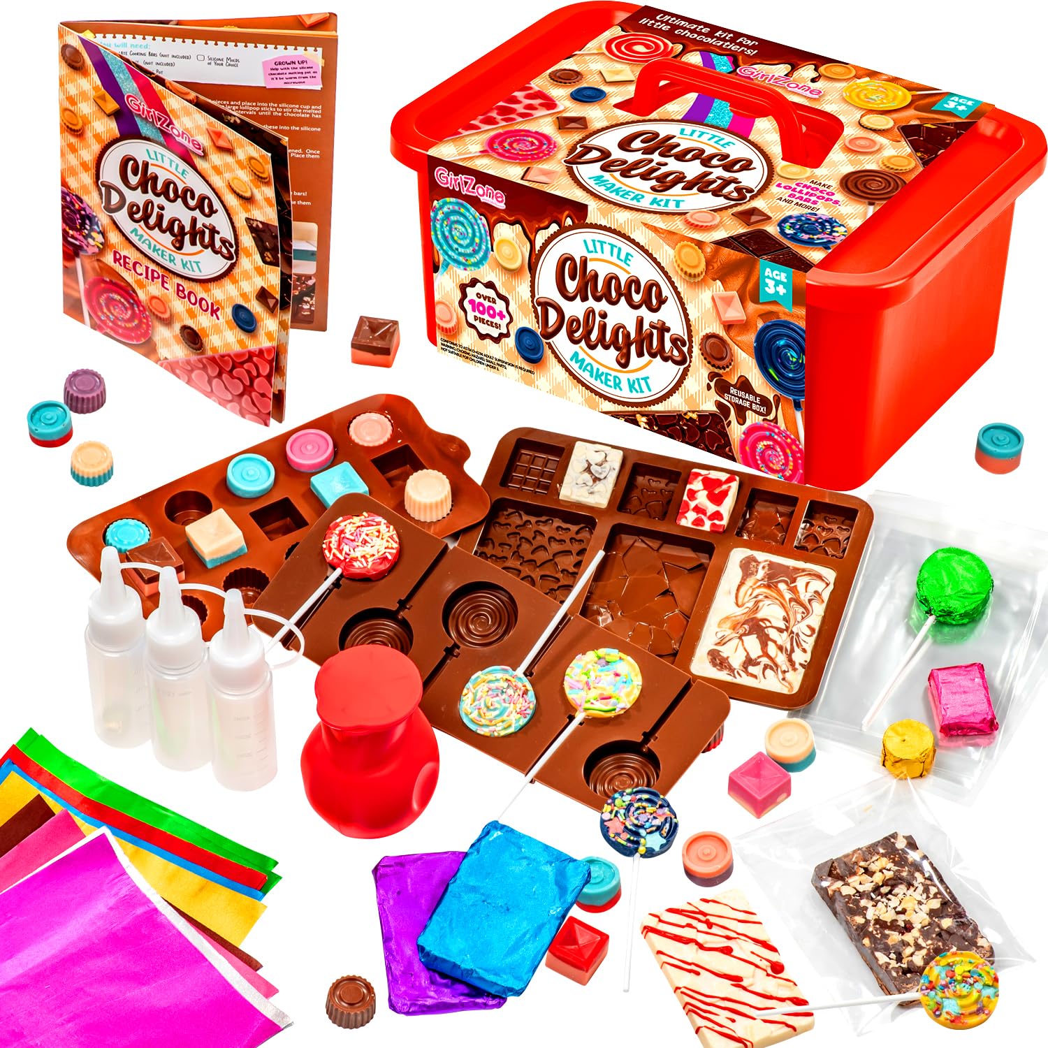 GirlZone Little Choco Delights Maker Kit - DIY Chocolate Making Set with Candy Bar Molds, Lolly Sticks & Wrappers | Perfect Gift for Girls Age 8+ | Fun Baking Activity for Birthday Parties & Family Bonding