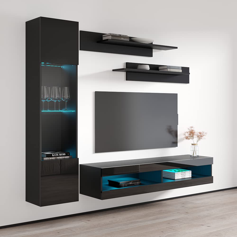 Modern Floating TV Stand with Storage & LED Lights - Wall-Mounted Entertainment Center for Bedroom & Living Room - Meble Furniture Fly G3 34