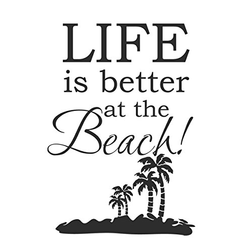Life Is Better At The Beach Vinyl Wall Decal - Inspirational Quote Sticker for Home Decor, Nursery, Office & Living Room - Black Island Themed Wall Art Letters