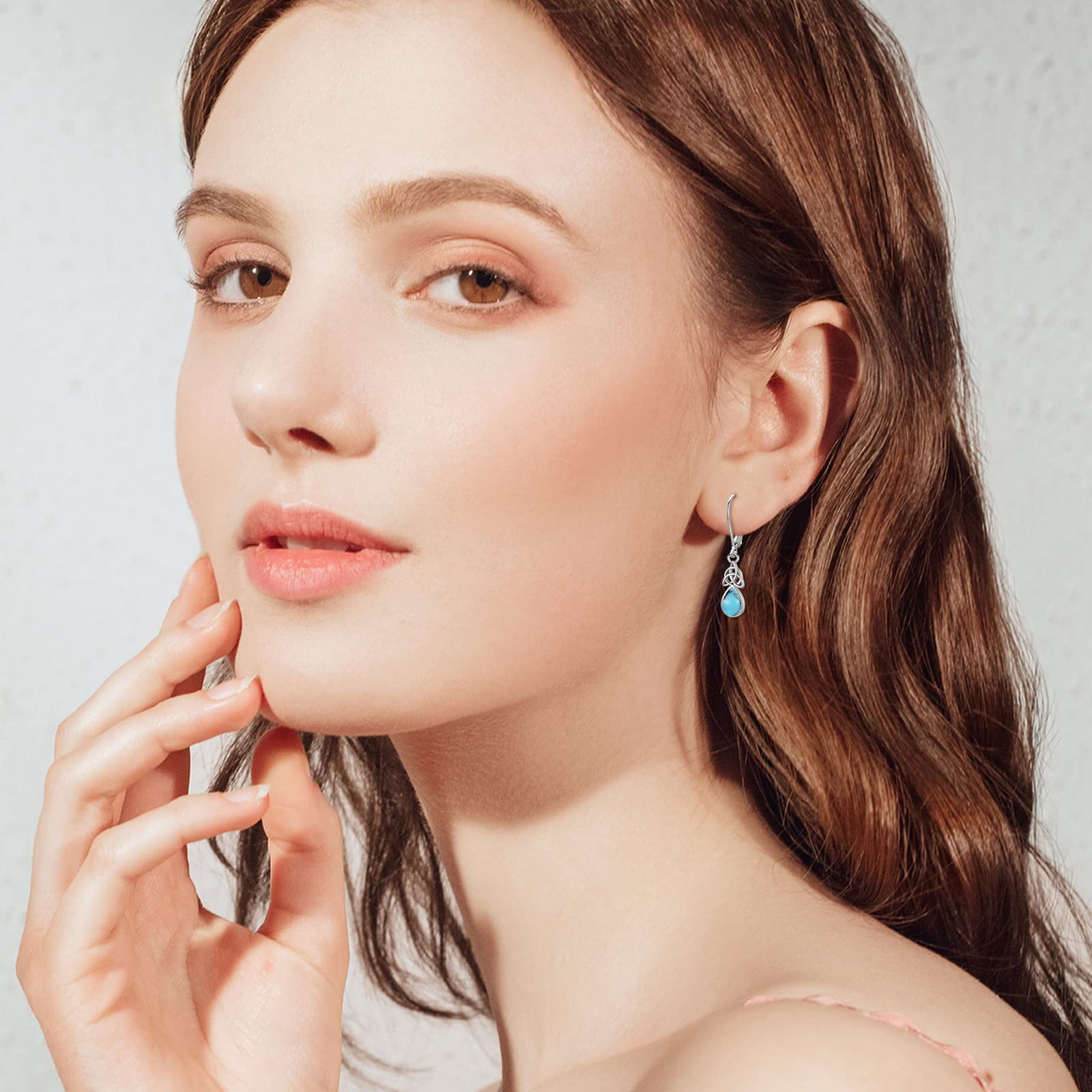 925 Sterling Silver Celtic Knot Leverback Teardrop Earrings for Women - Moonstone/Turquoise/CZ Birthstone Trinity Irish Jewelry | Perfect for St. Patrick's Day, Irish Weddings & Celtic-Themed Gifts