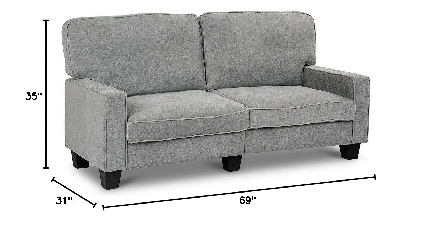 Luxury Gray Tufted Upholstered Sofa Loveseat with Square Armrests - Modern Home Furniture for Living Room, Lounge & Office Decor