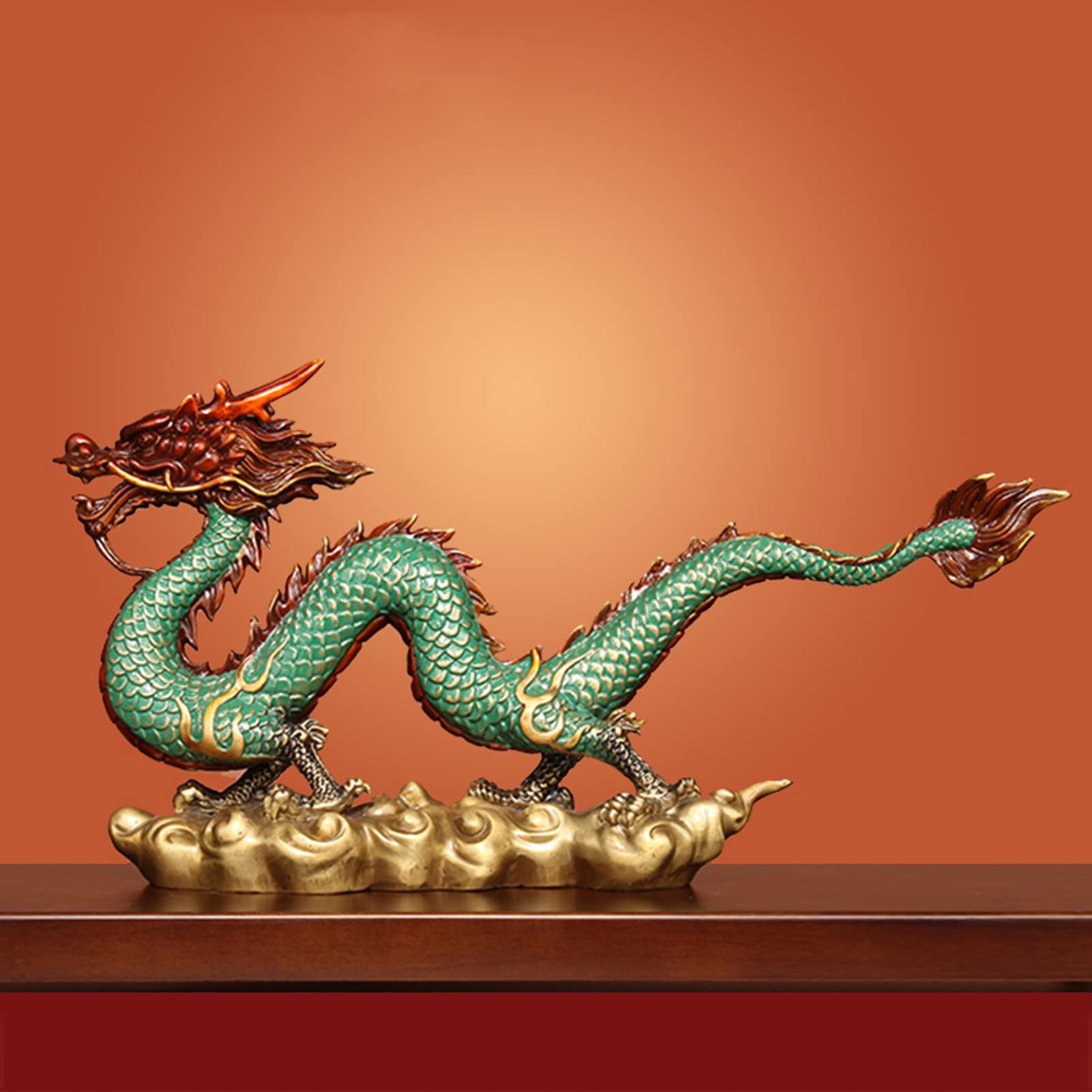 Feng Shui Dragon Statue for Good Luck & Success - Brass Zodiac Dragon Sculpture Home Office Decor - Chinese Dragon Figurine Tabletop Ornament - Perfect Gift for Housewarming, Office Desk & Wealth Attraction