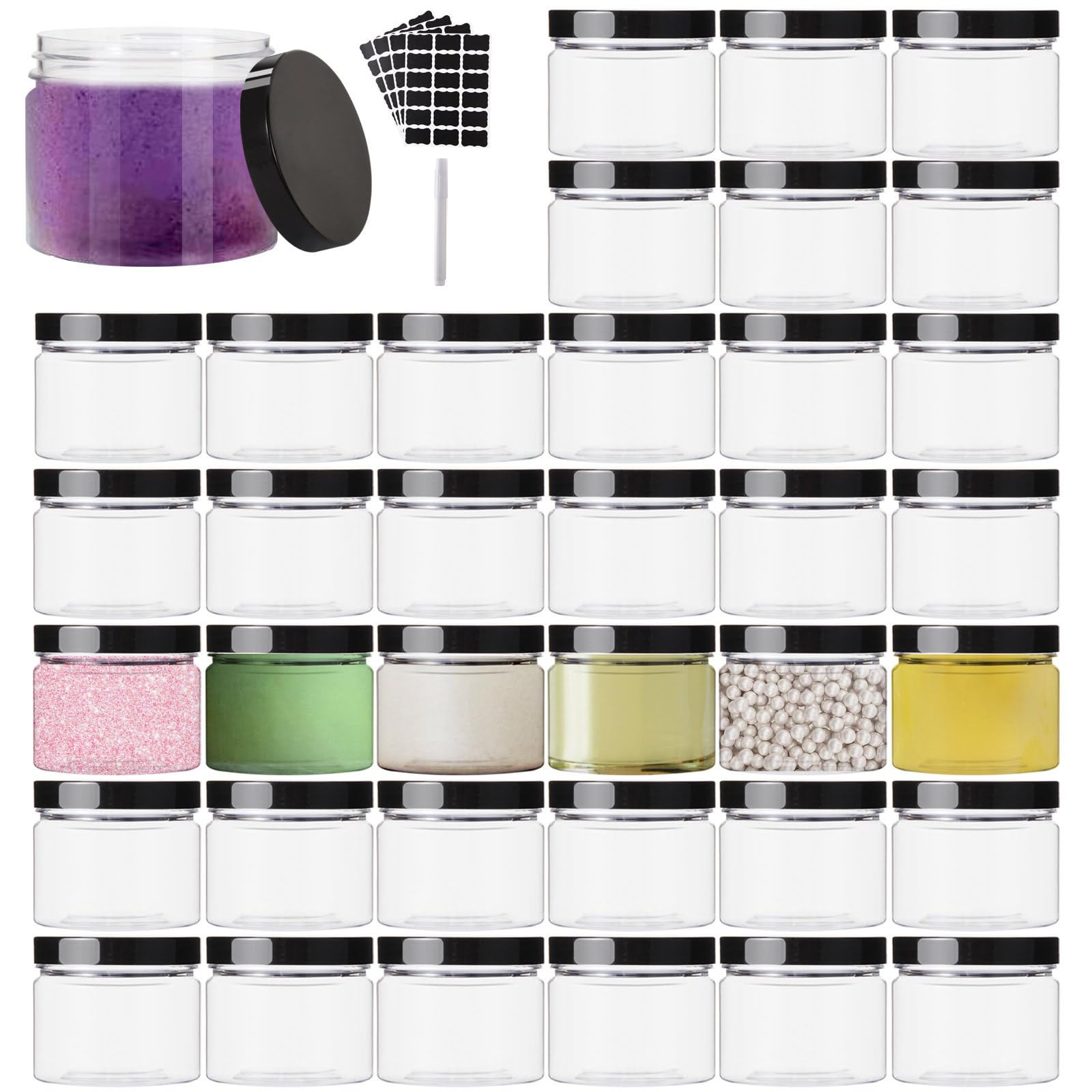 4 OZ Plastic Containers with Lids - 36 Pack Empty Round Jars for Slime, Cosmetics, Lotion, Cream & Travel Storage | Leak-Proof Screw Top Jars for DIY, Crafts & Organizing Makeup, Salves & Toiletries