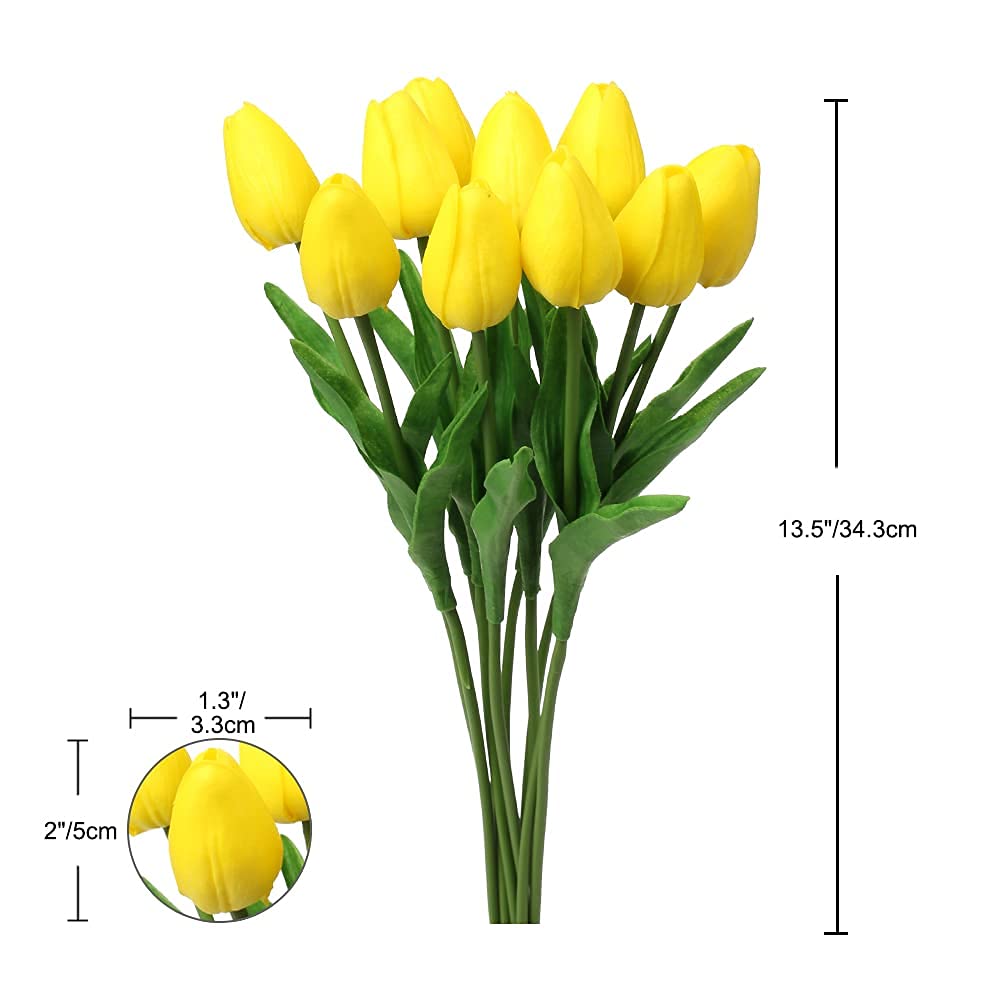 10 Pcs Real Touch Artificial Yellow Tulips - 13.5