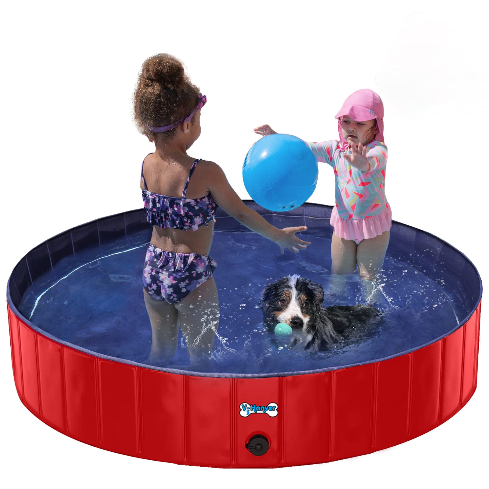 Foldable Dog Pool for Large Dogs - Heavy Duty Collapsible PVC Pet Bath Tub (71